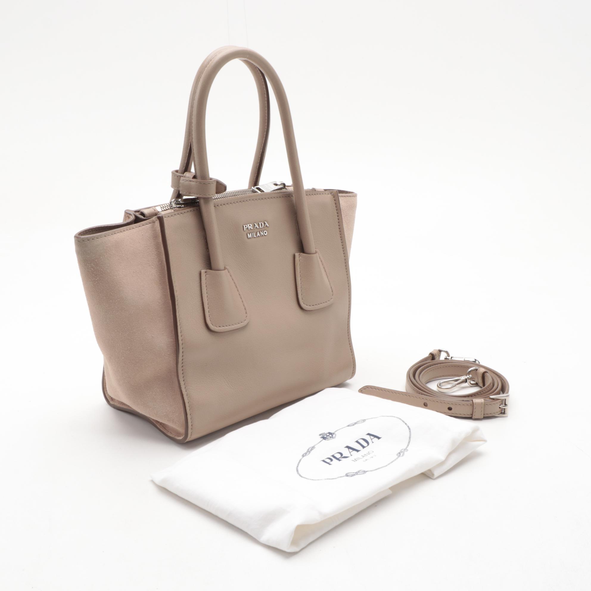 Prada Twin Pocket Bag in Glace Calfskin Leather and Suede