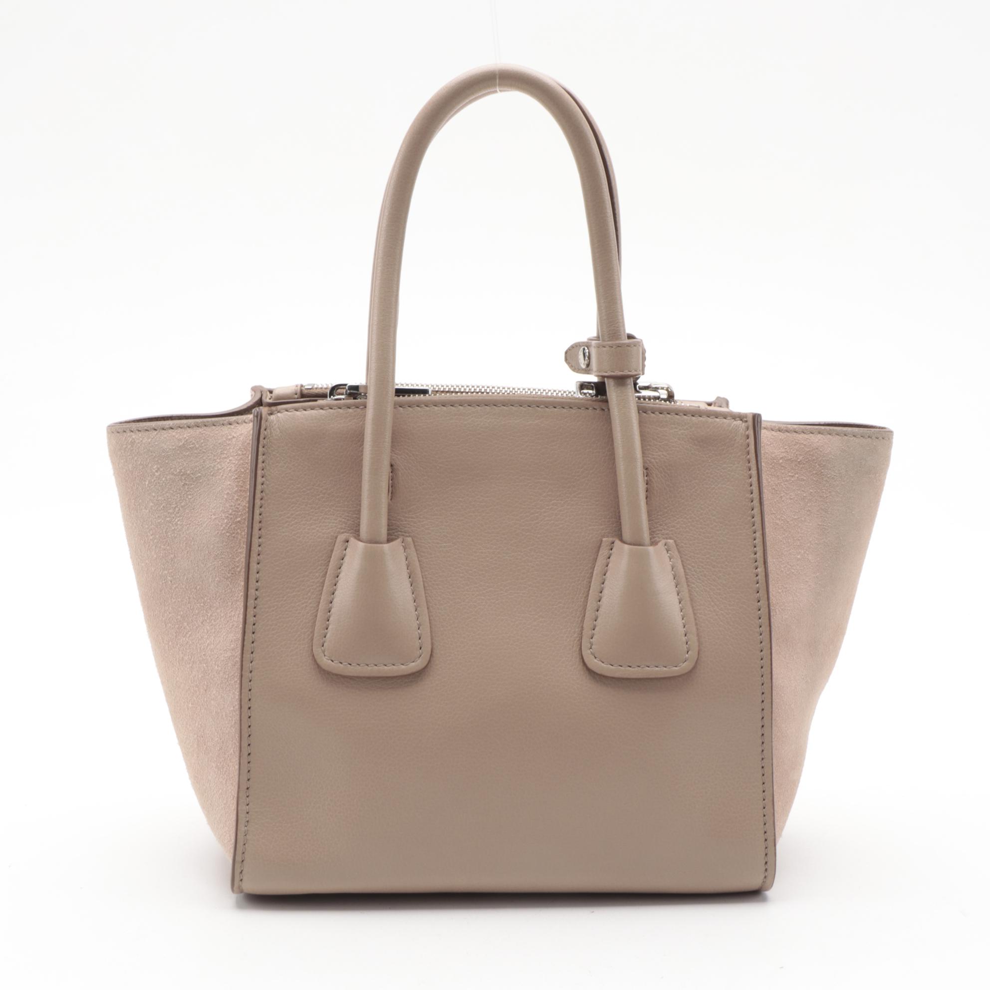 Prada Twin Pocket Bag in Glace Calfskin Leather and Suede