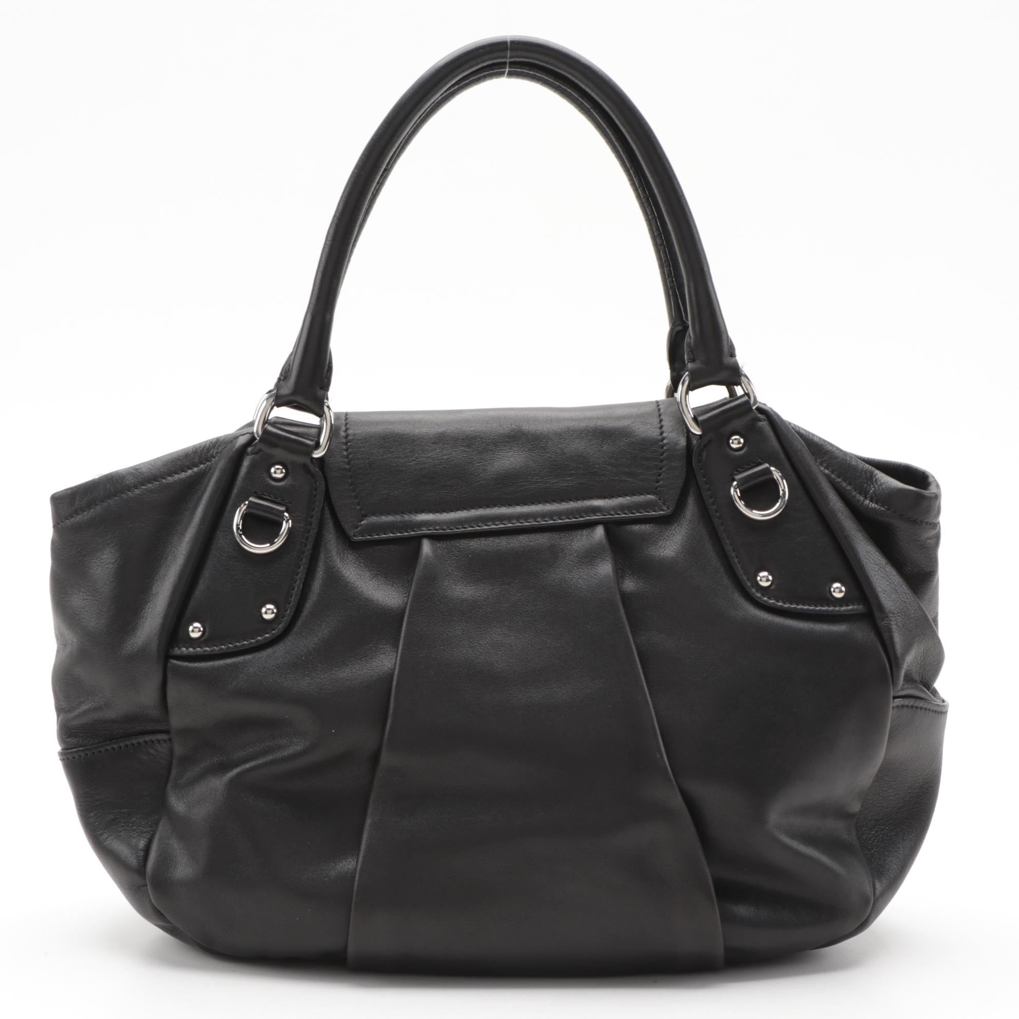 Prada Pleated Two-Way Shoulder Bag in Black Soft Calfskin Leather