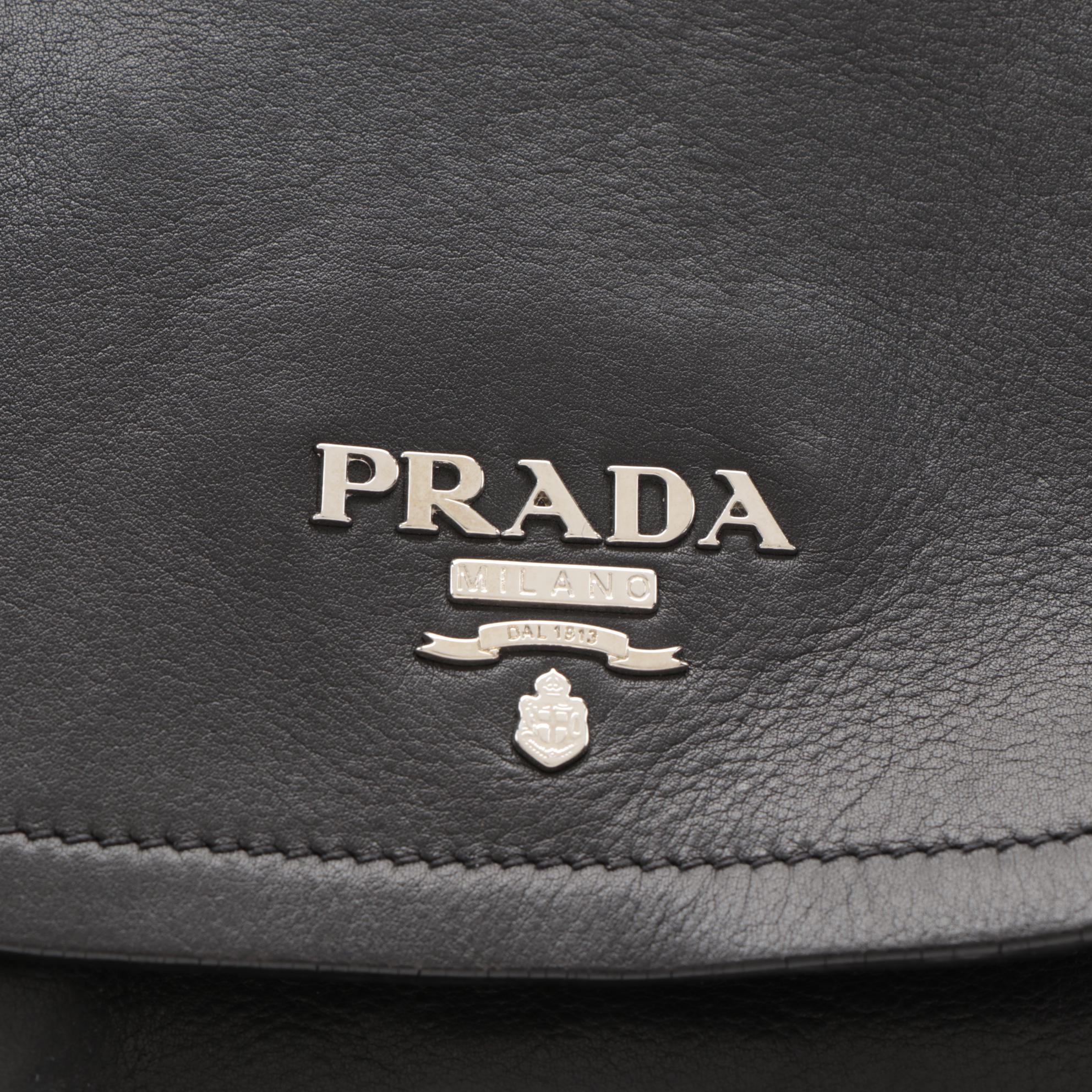 Prada Pleated Two-Way Shoulder Bag in Black Soft Calfskin Leather