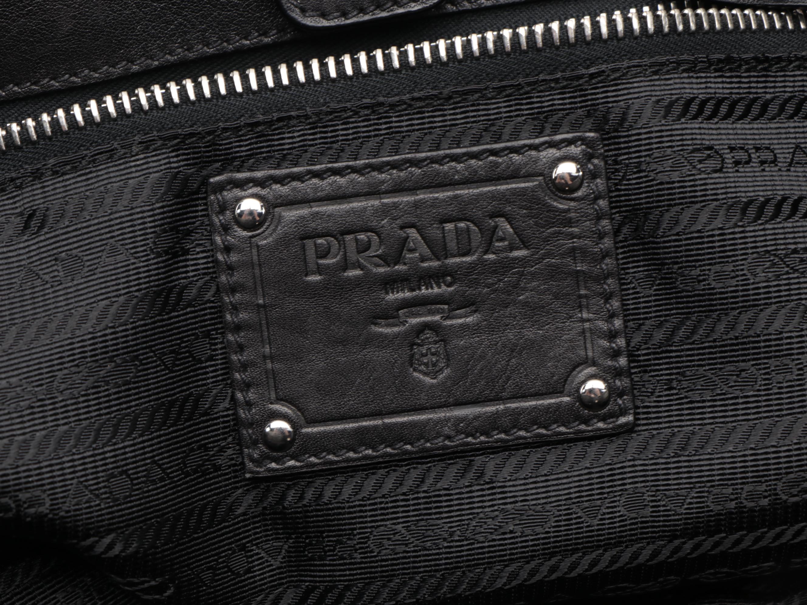 Prada Pleated Two-Way Shoulder Bag in Black Soft Calfskin Leather