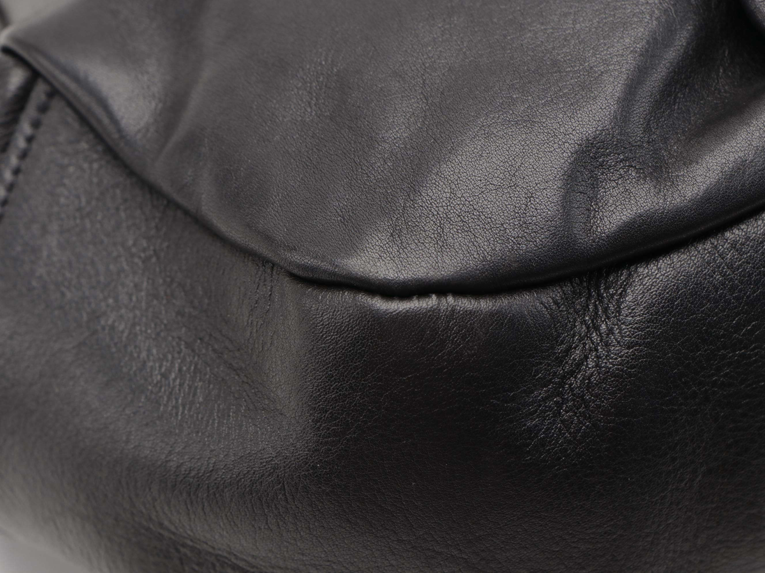 Prada Pleated Two-Way Shoulder Bag in Black Soft Calfskin Leather