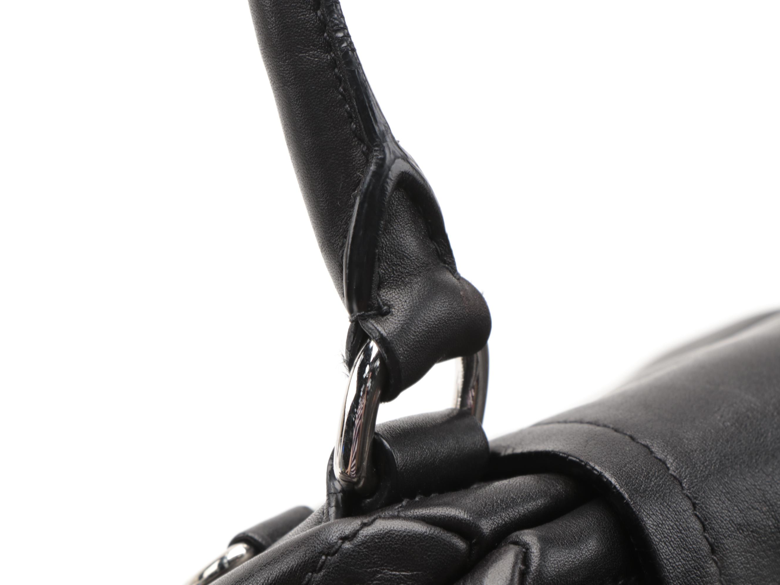 Prada Pleated Two-Way Shoulder Bag in Black Soft Calfskin Leather