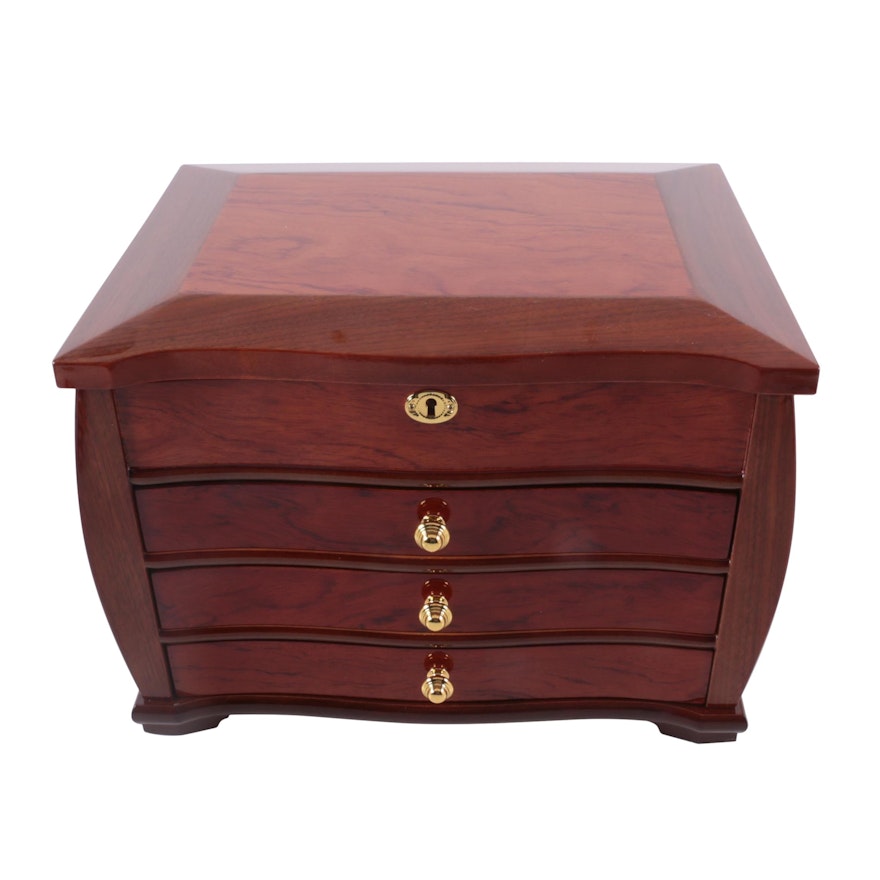 Jere Lacquered Burl and Rosewood Veneer Locking Jewelry Box
