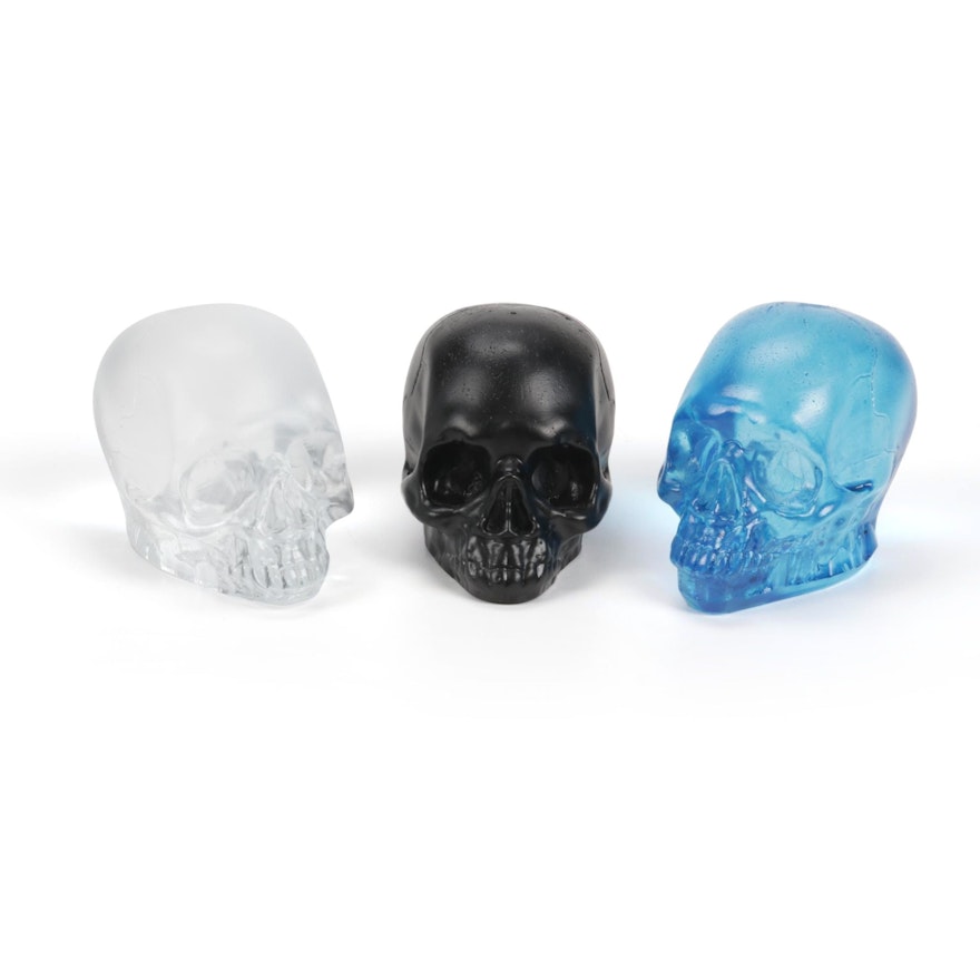 Three Glass Skull Paperweights