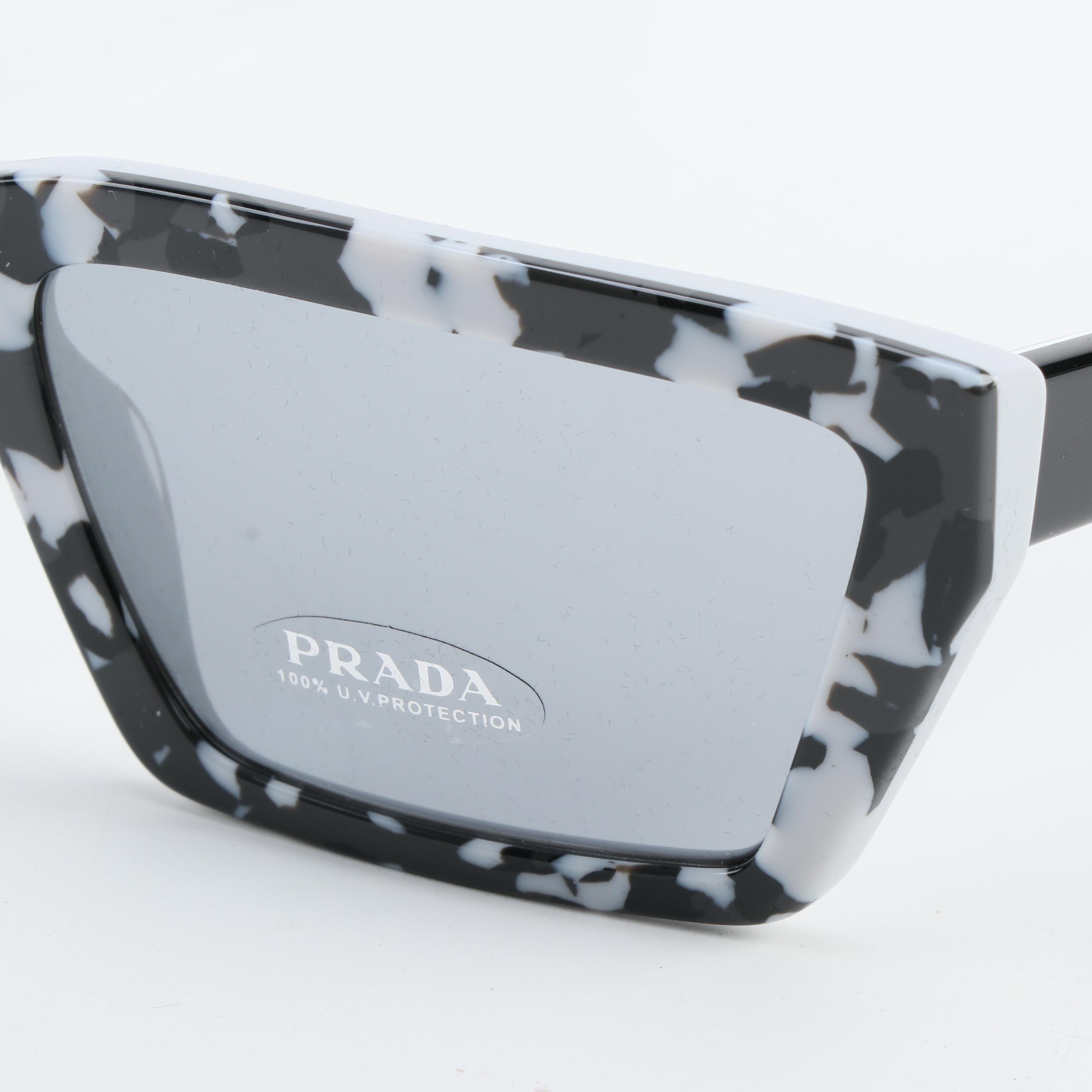 Prada SPR 04V Speckled Acetate Rectangular Sunglasses with Case