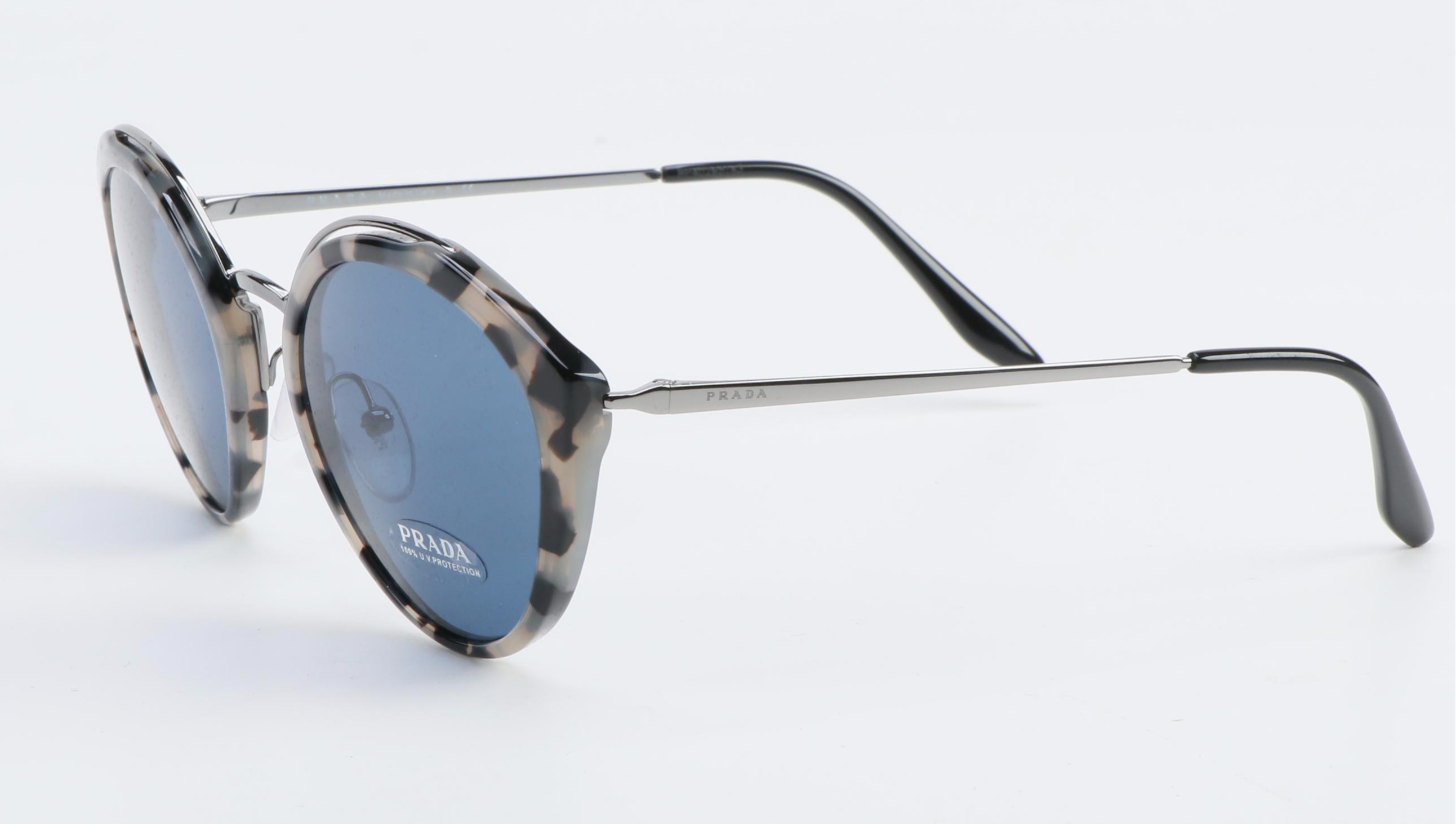 Prada SPR 18U Round Tortoise Brow Accent Sunglasses with Case and Box