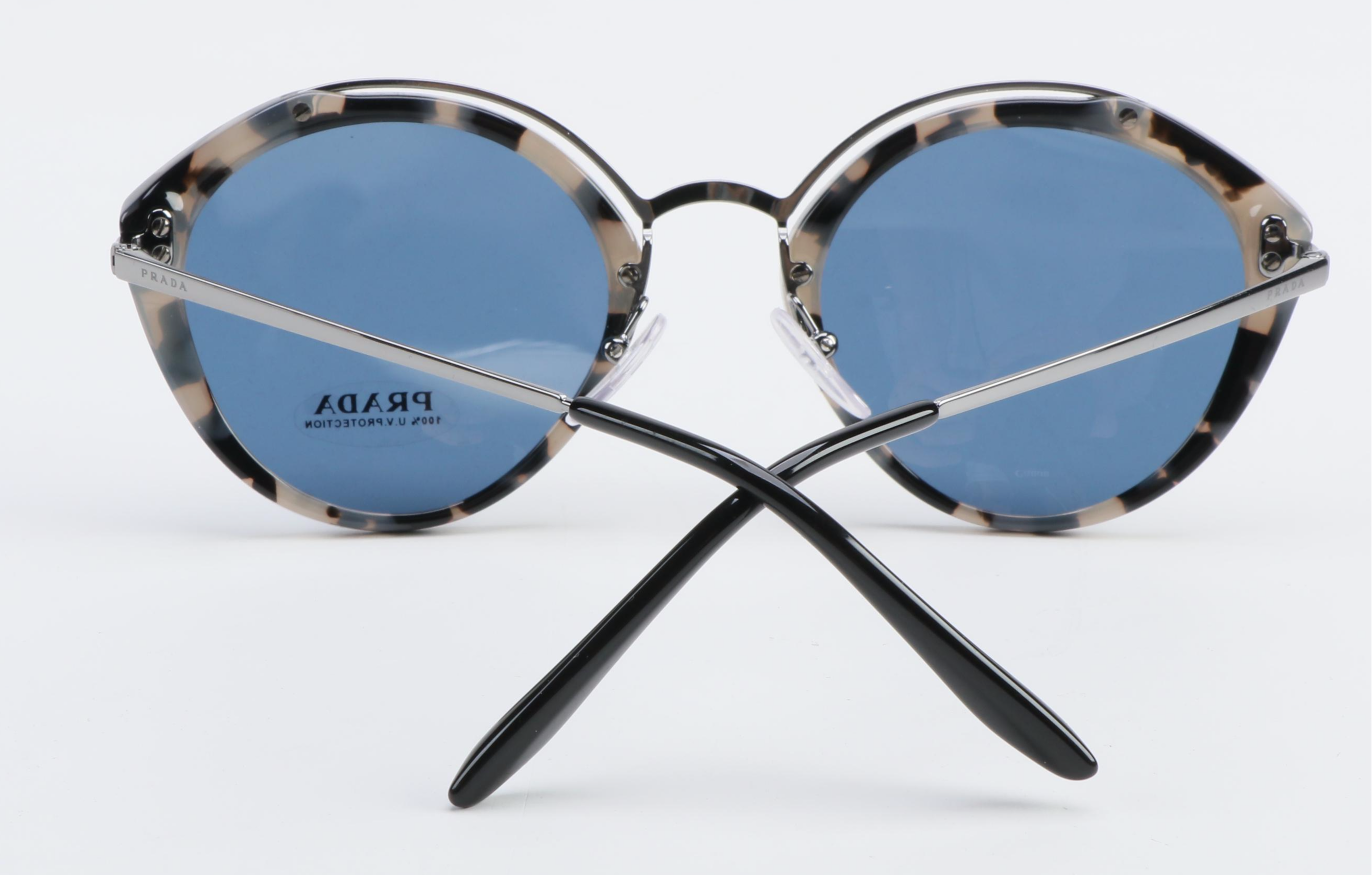 Prada SPR 18U Round Tortoise Brow Accent Sunglasses with Case and Box