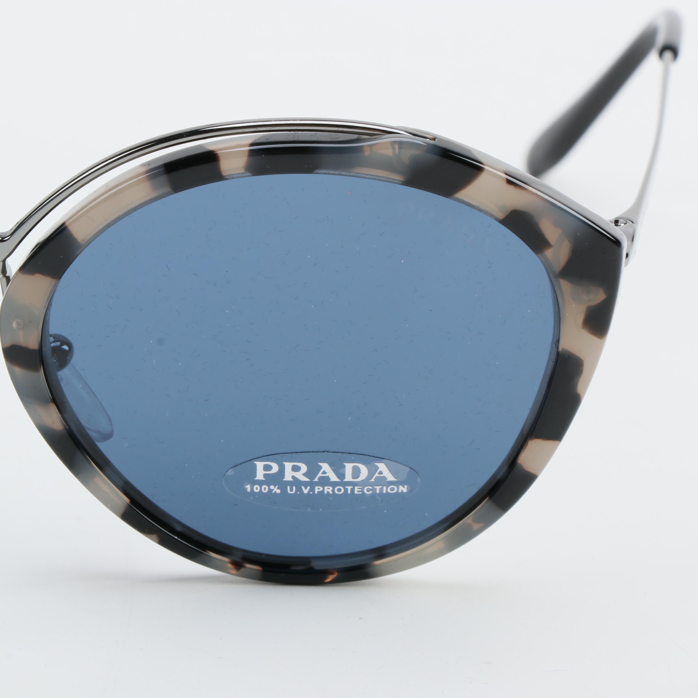 Prada SPR 18U Round Tortoise Brow Accent Sunglasses with Case and Box