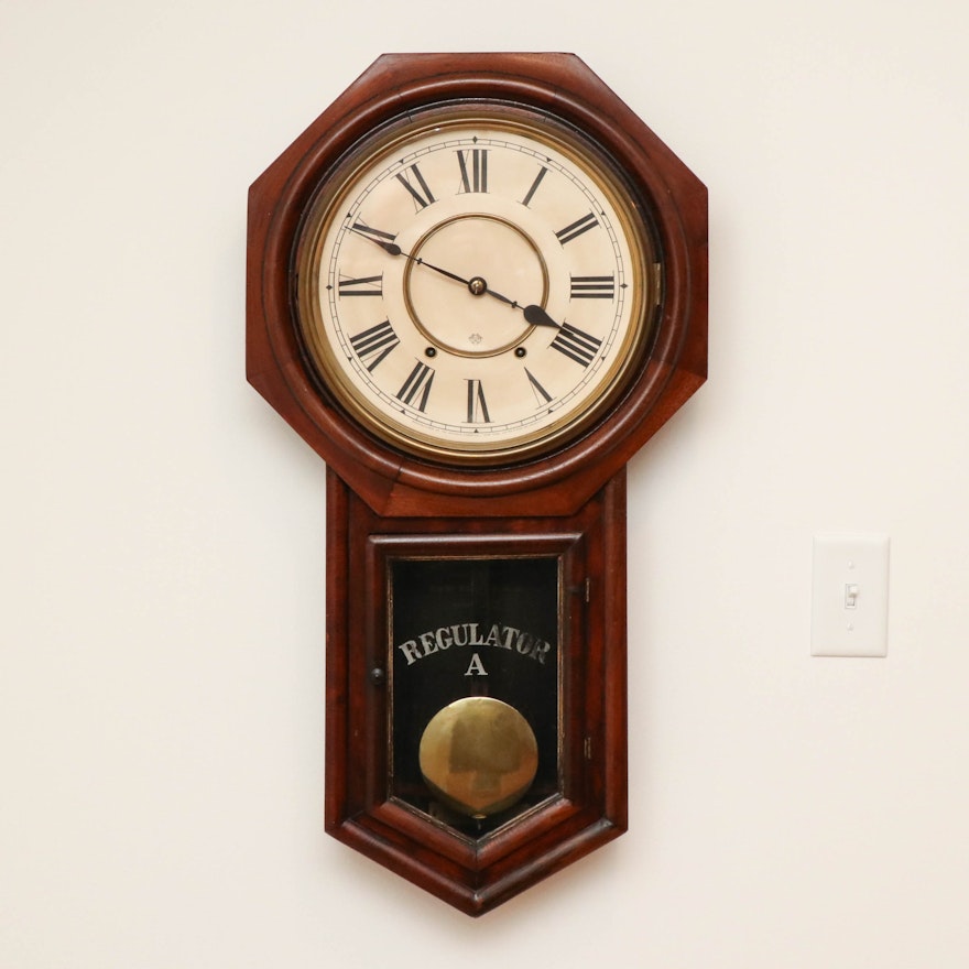 Ansonia Clock Co. "Regulator A" Cherry Wood Case Wall Clock, Early 20th Century