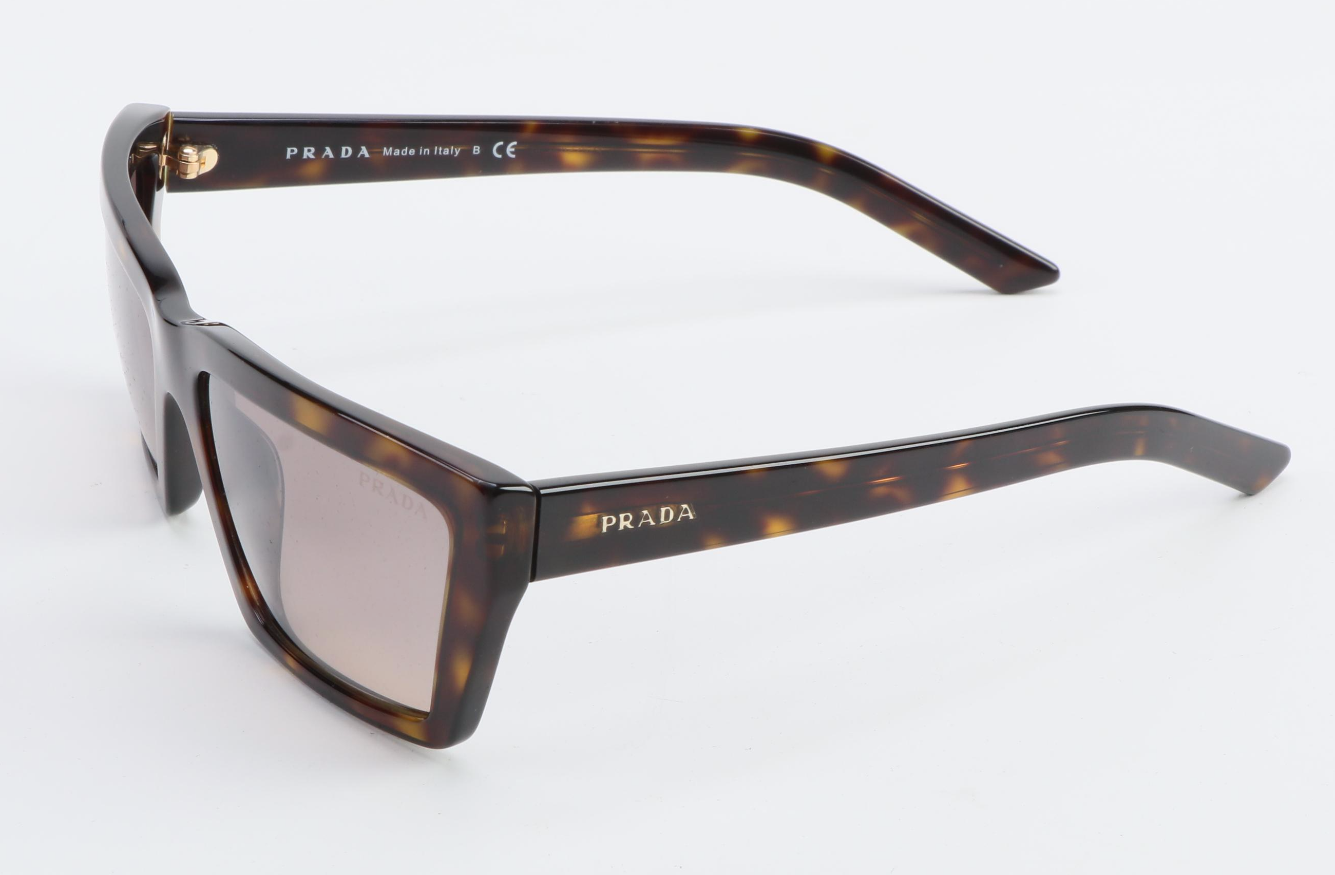 Prada SPR 04V Havana Tortoise Rectangular Sunglass with Case