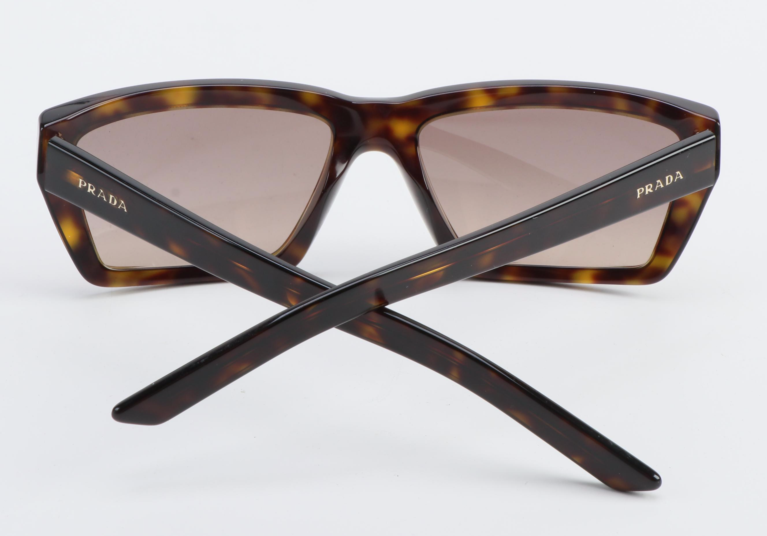 Prada SPR 04V Havana Tortoise Rectangular Sunglass with Case