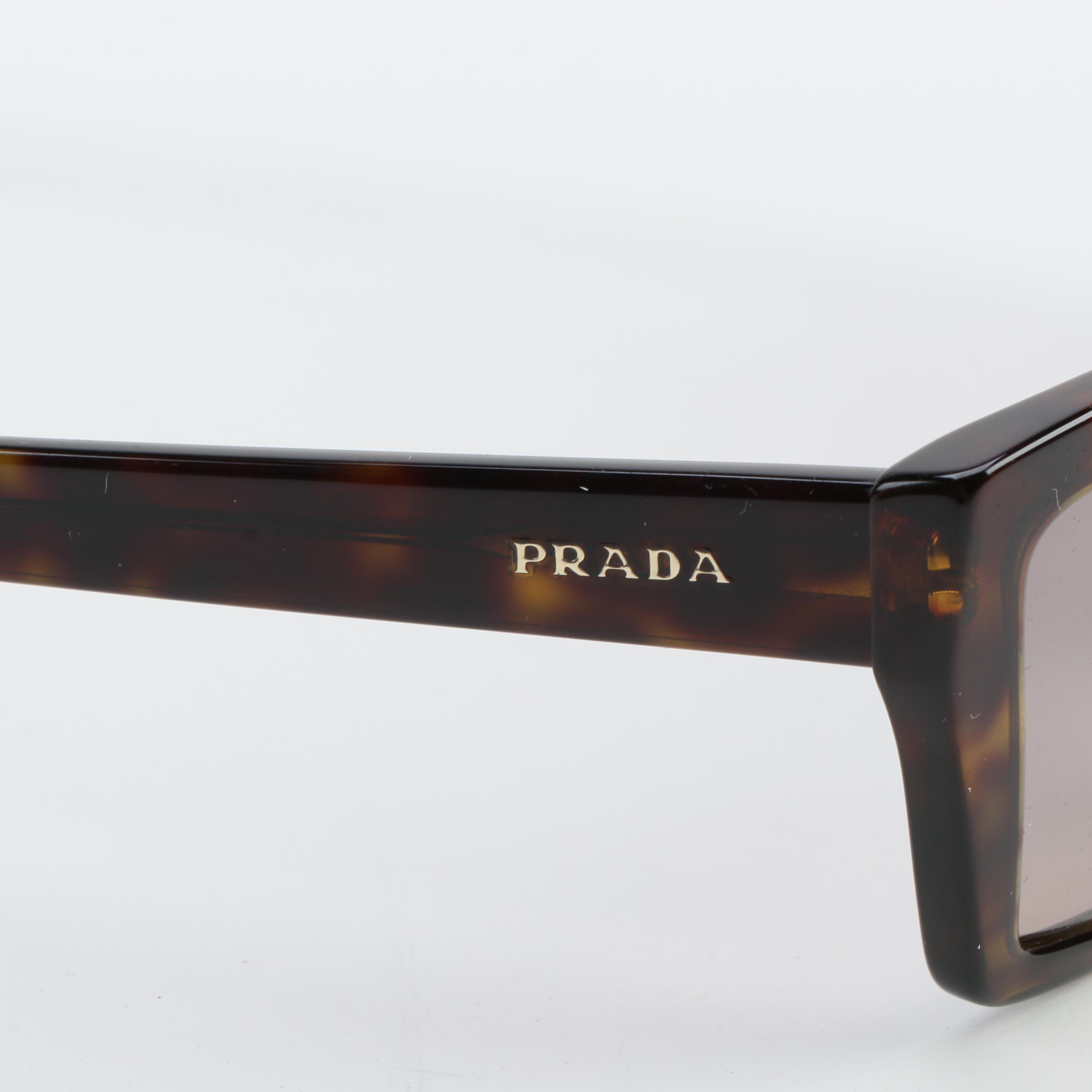 Prada SPR 04V Havana Tortoise Rectangular Sunglass with Case