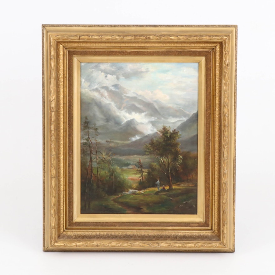 Mountain Landscape Oil Painting with Figures