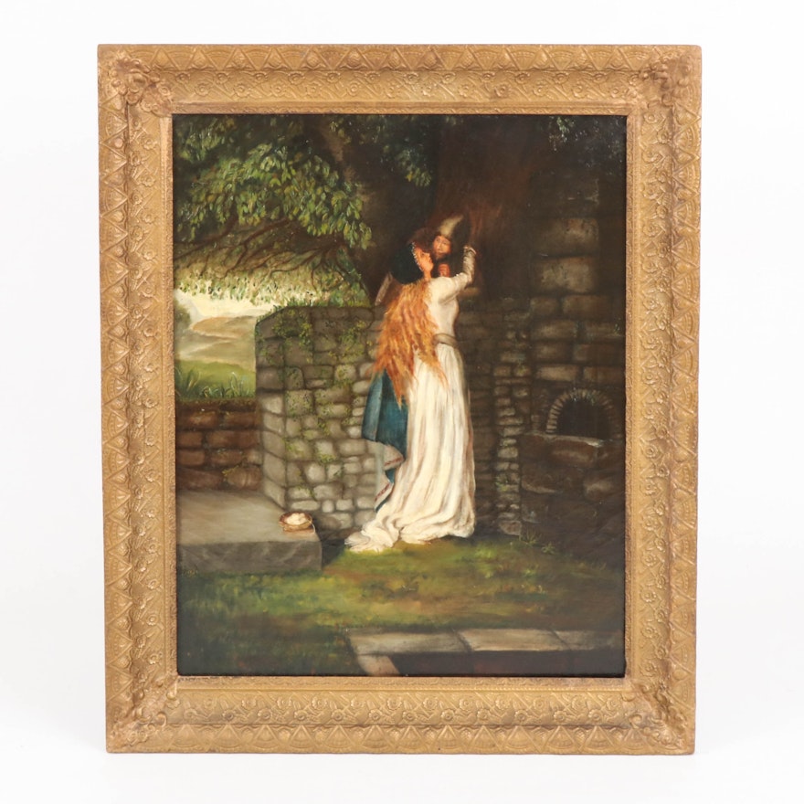 Oil Painting of Embracing  Lovers, 19th Century