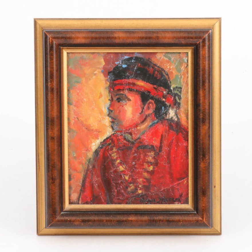 Ann Harrod Oil Painting "Indian Boy," Late 20th Century