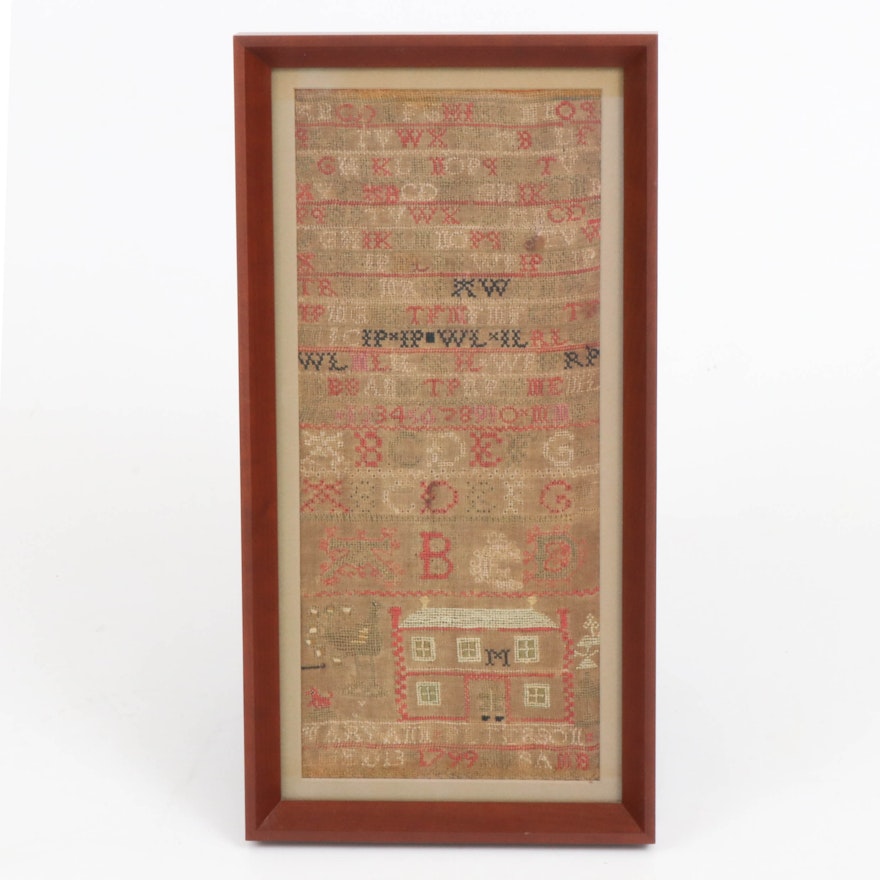 Maryann Peterson Cross-Stitch Alphabet and Needlework Sampler, 1799