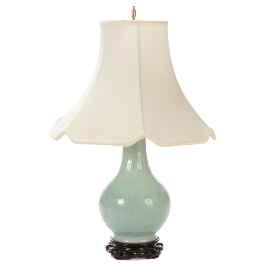 Chinese Celadon Glaze Porcelain Vase Converted to Lamp