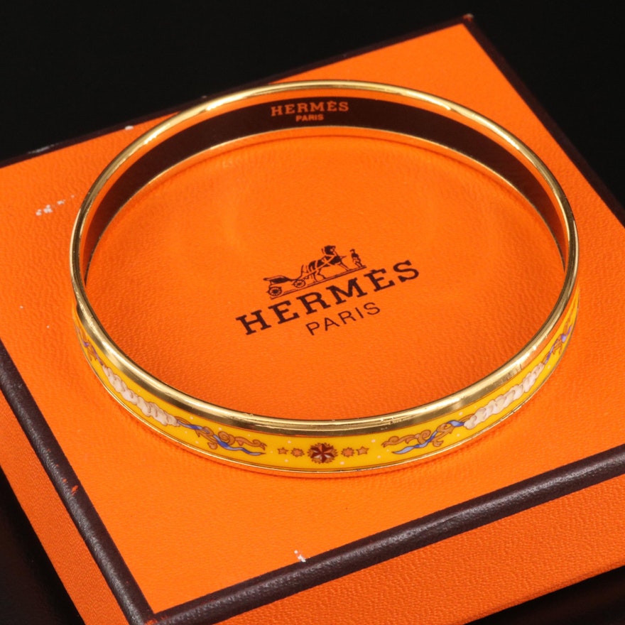 Hermès "Clouds and Ribbons" Enamel Bangle with Box