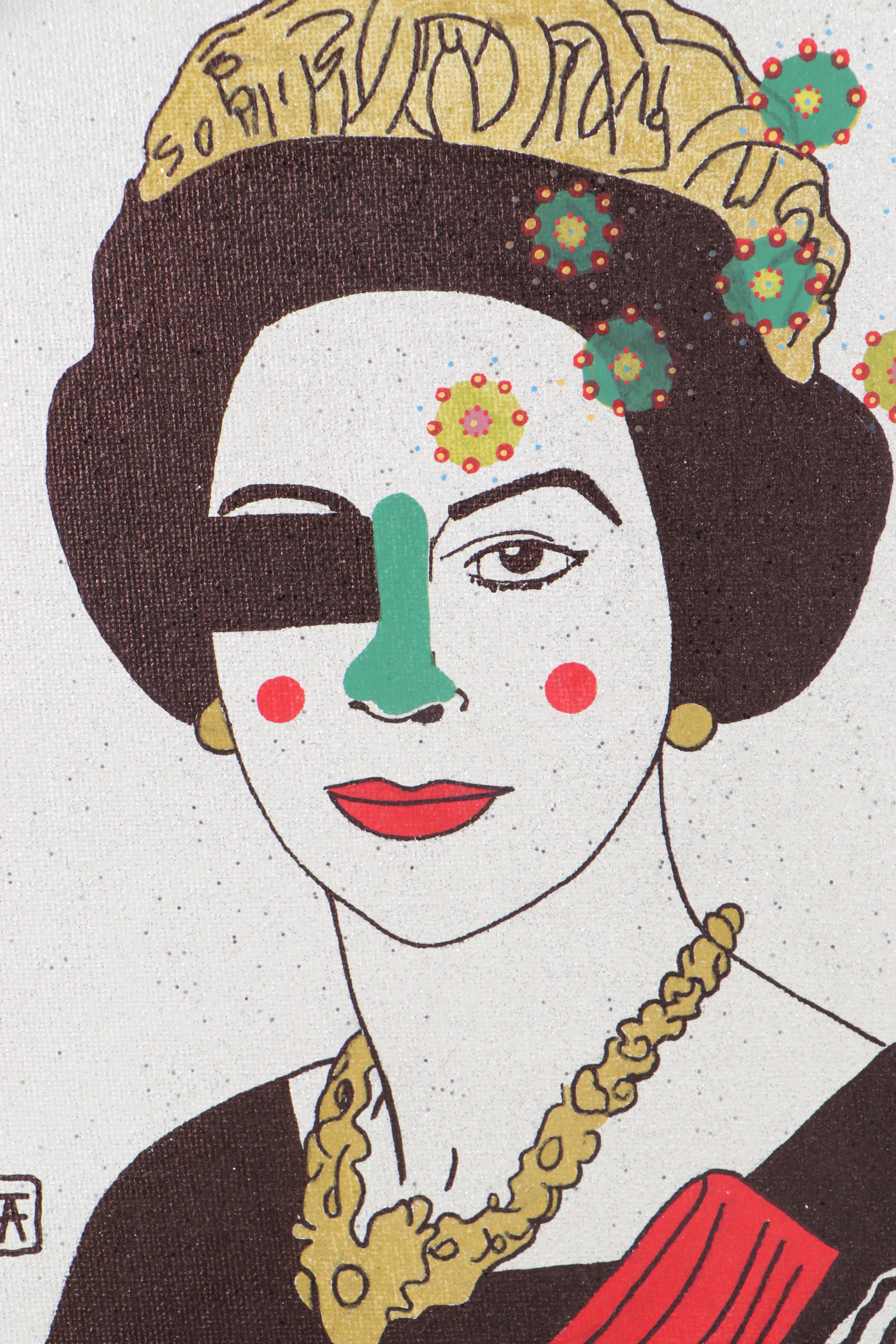 Francois Aguiard Mixed Media Drawing of Queen Elizabeth