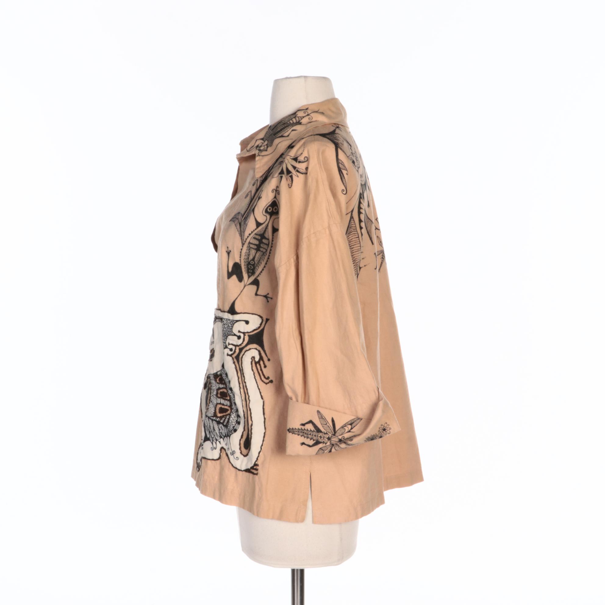 Lenore Szesko Embellished Blouse with Hand-Drawn Designs and Appliqué