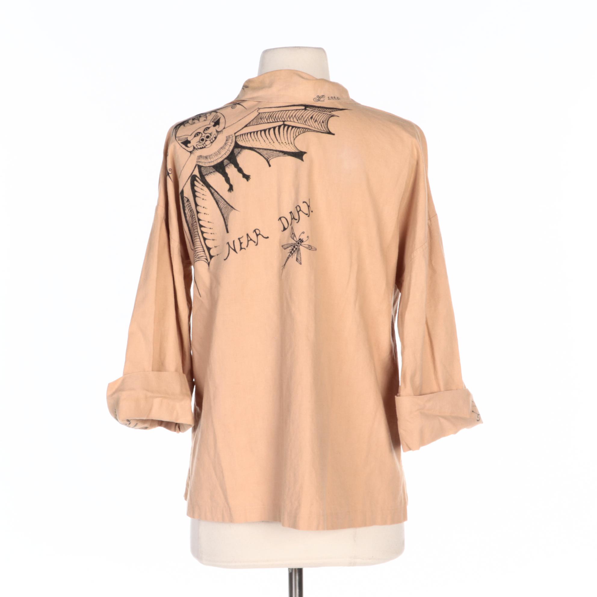 Lenore Szesko Embellished Blouse with Hand-Drawn Designs and Appliqué