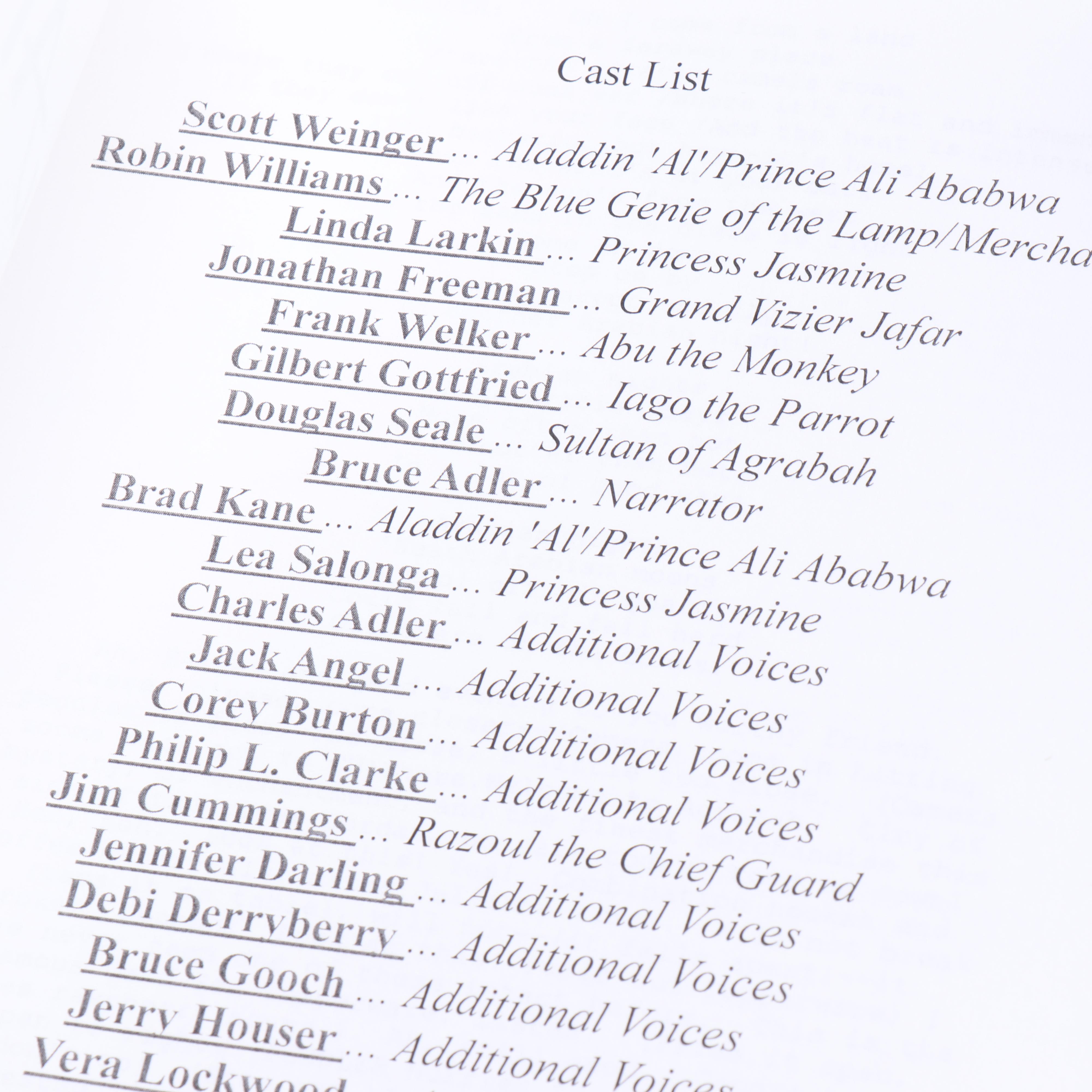 Robin Williams Signed Script Copy of "Aladdin"