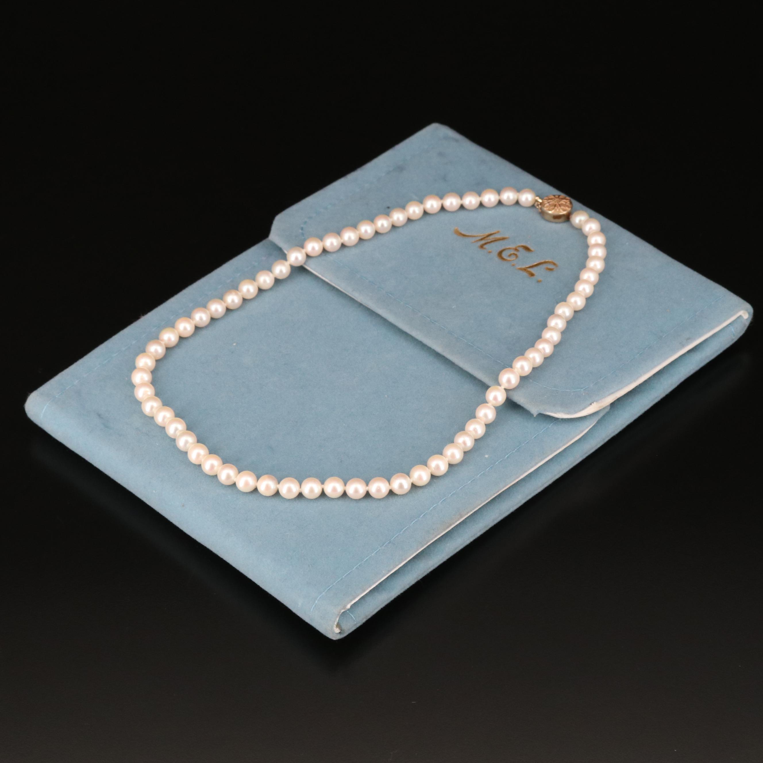 Vintage Tiffany & Co. 14K Pearl Necklace with Pearl Fold