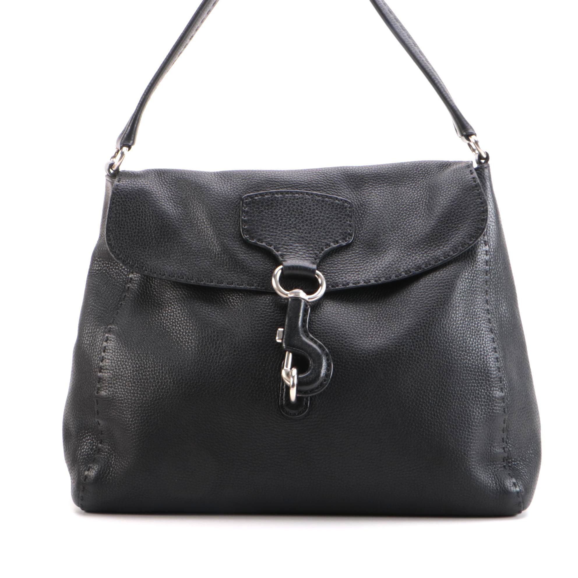 Prada Lobster Clasp Flap Bag in Black Vitello Daino Leather