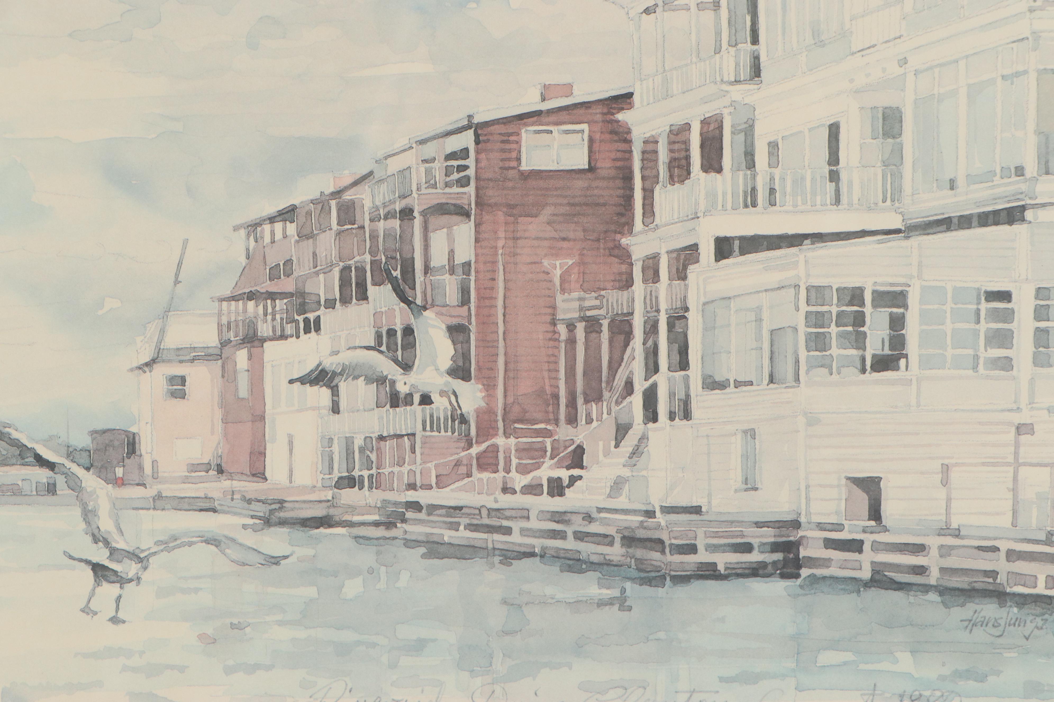 Hans Junga Coastal Offset Lithographs, Late 20th Century