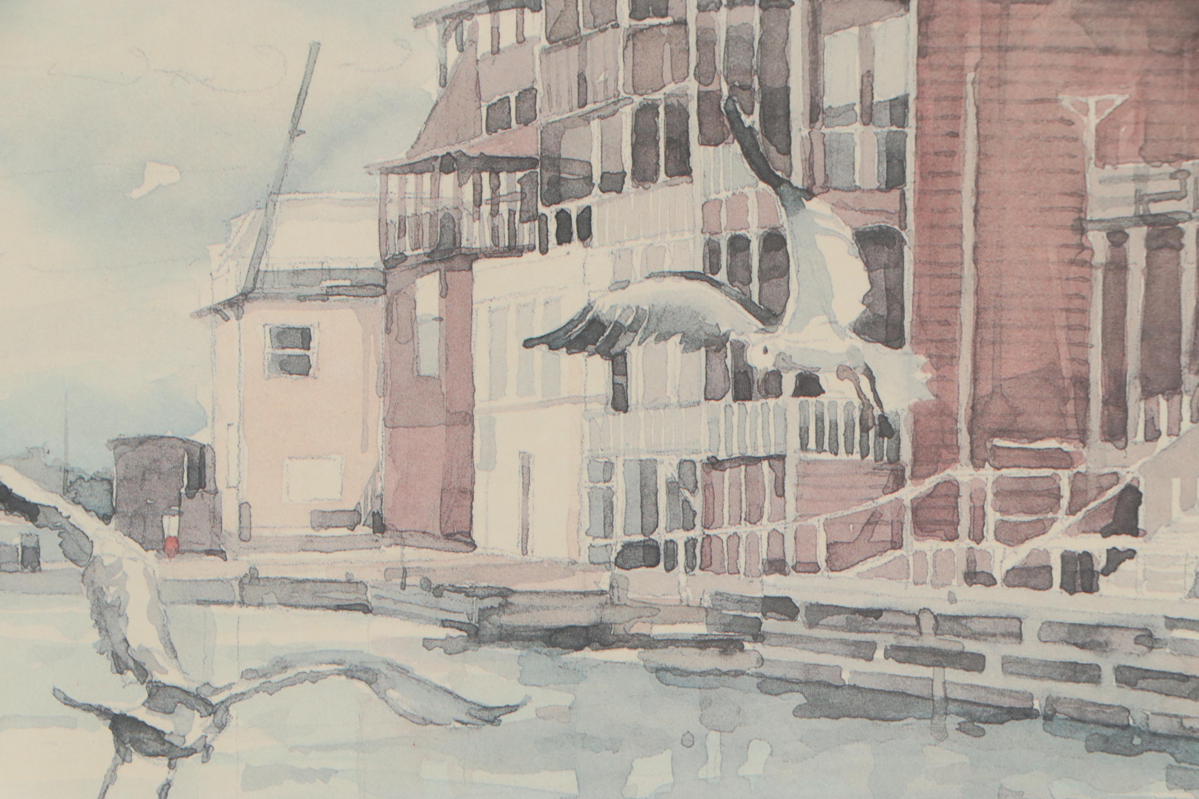 Hans Junga Coastal Offset Lithographs, Late 20th Century