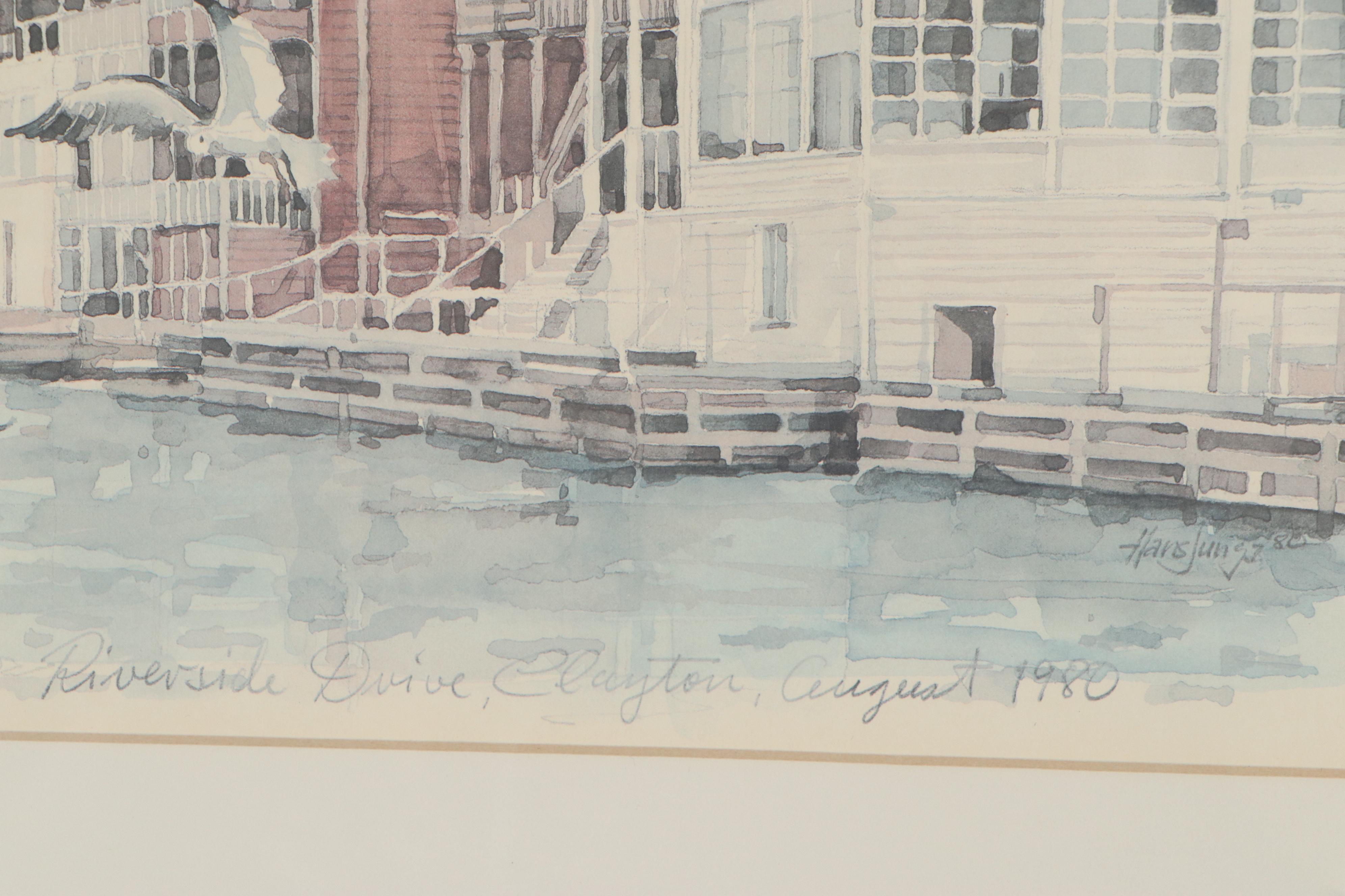 Hans Junga Coastal Offset Lithographs, Late 20th Century