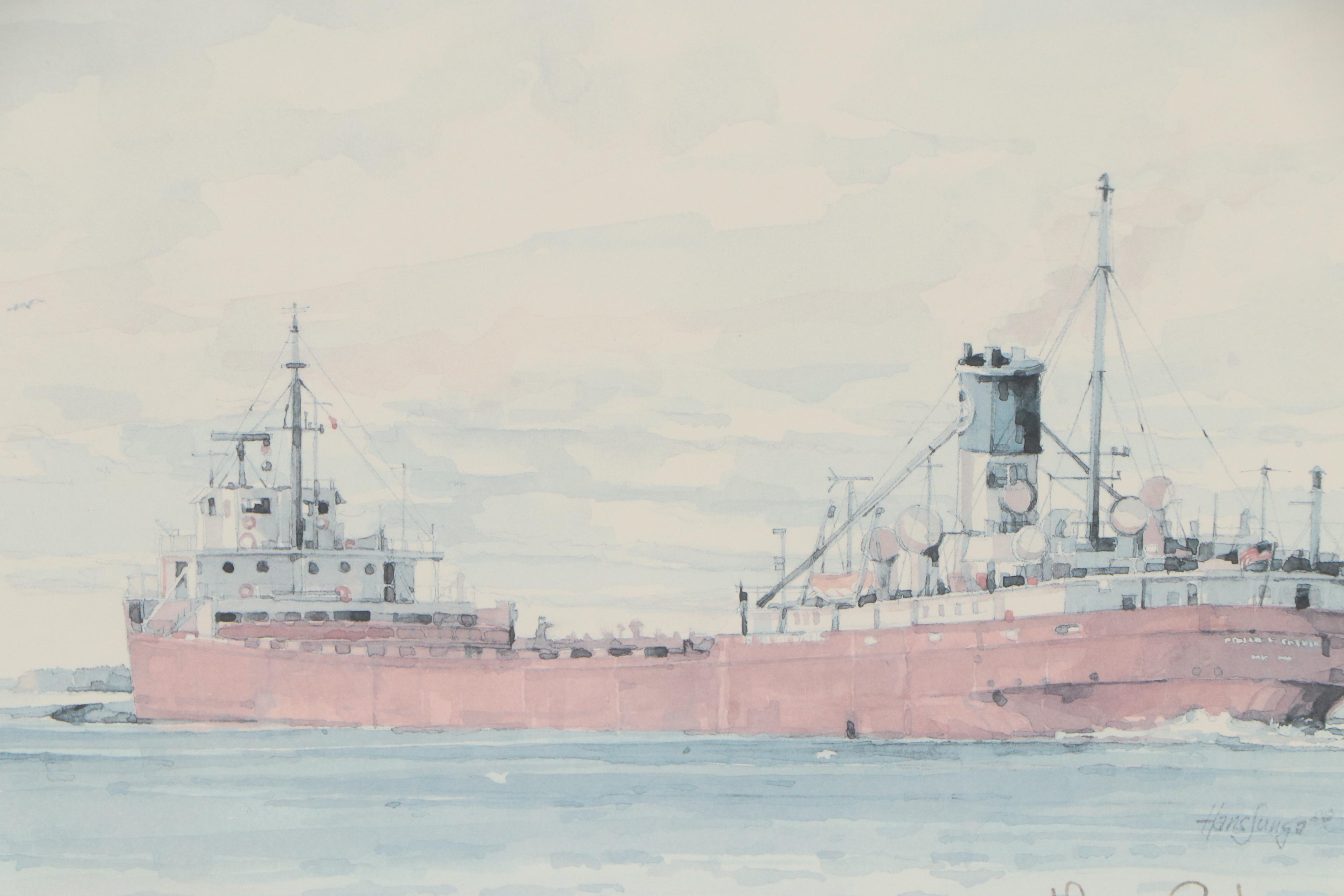 Hans Junga Coastal Offset Lithographs, Late 20th Century