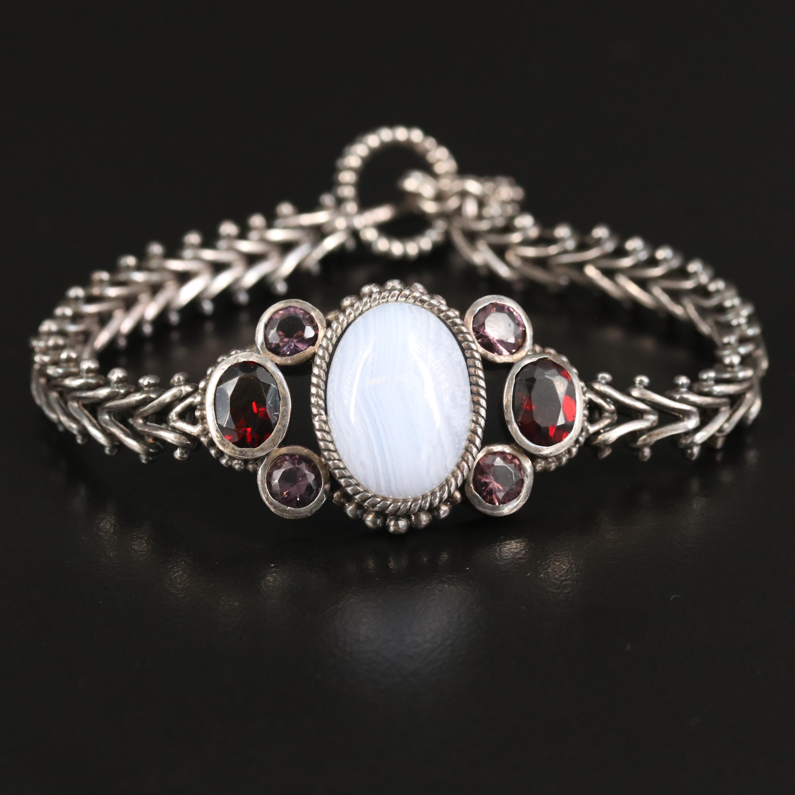 Sterling Agate and Glass Riccio Chain Bracelet