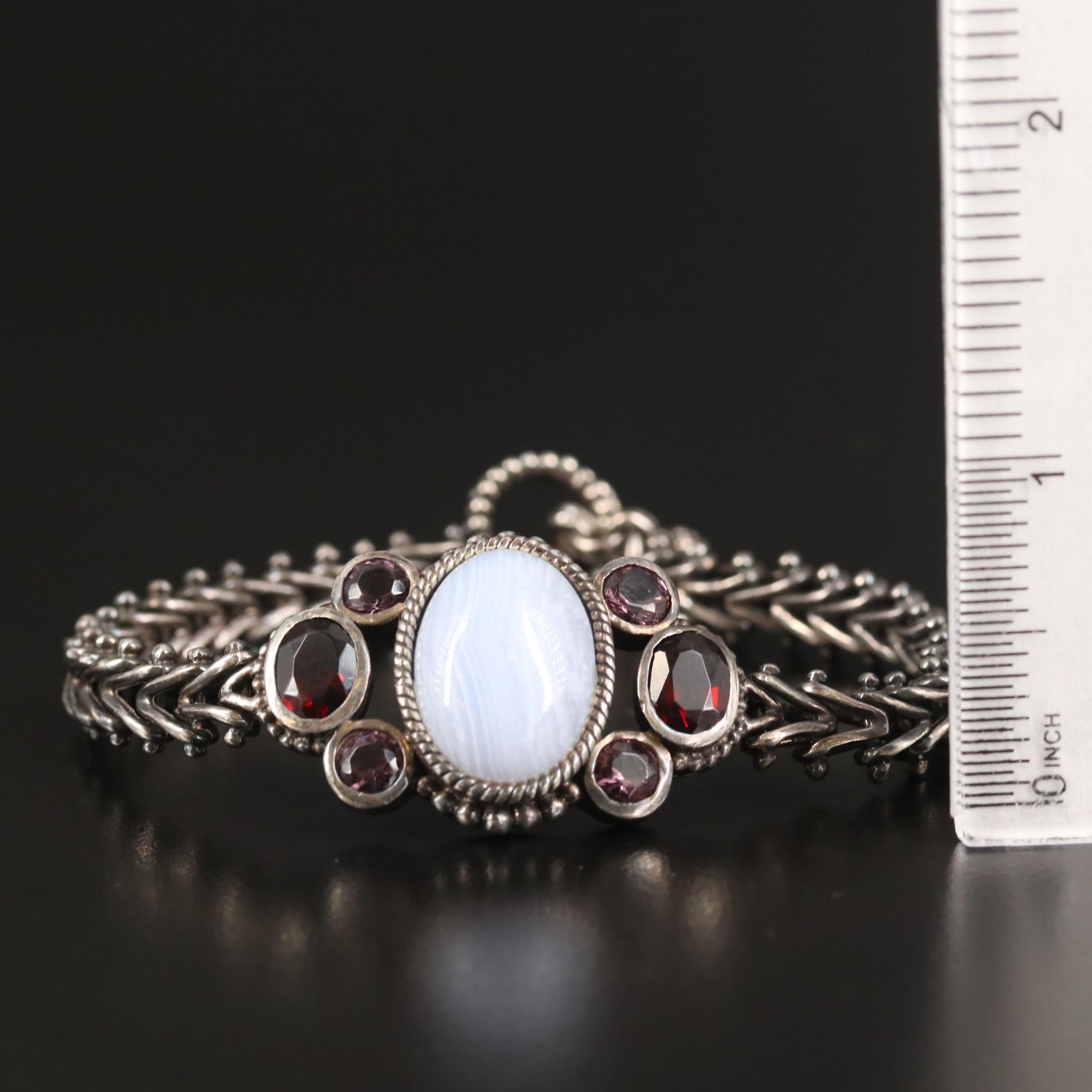 Sterling Agate and Glass Riccio Chain Bracelet