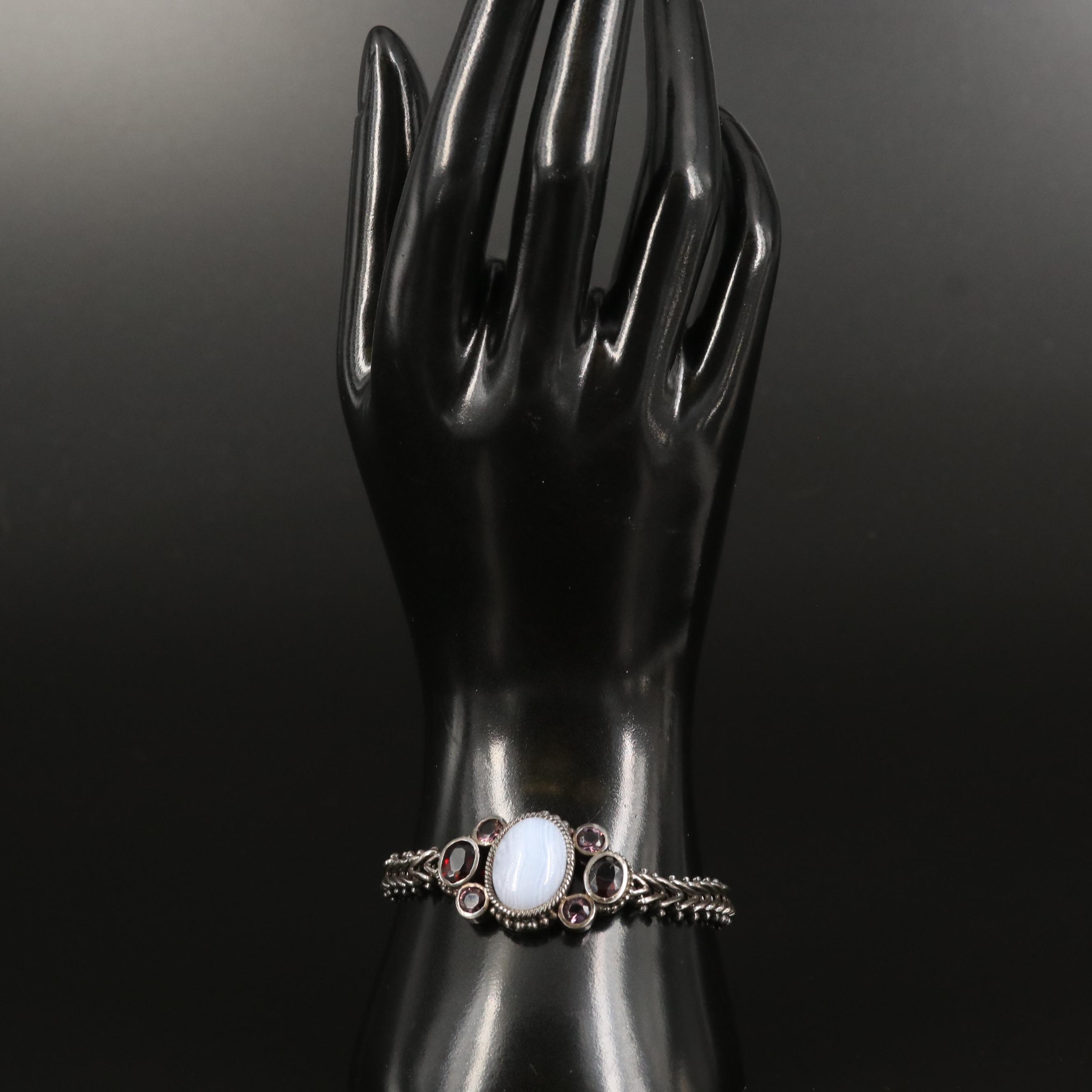 Sterling Agate and Glass Riccio Chain Bracelet