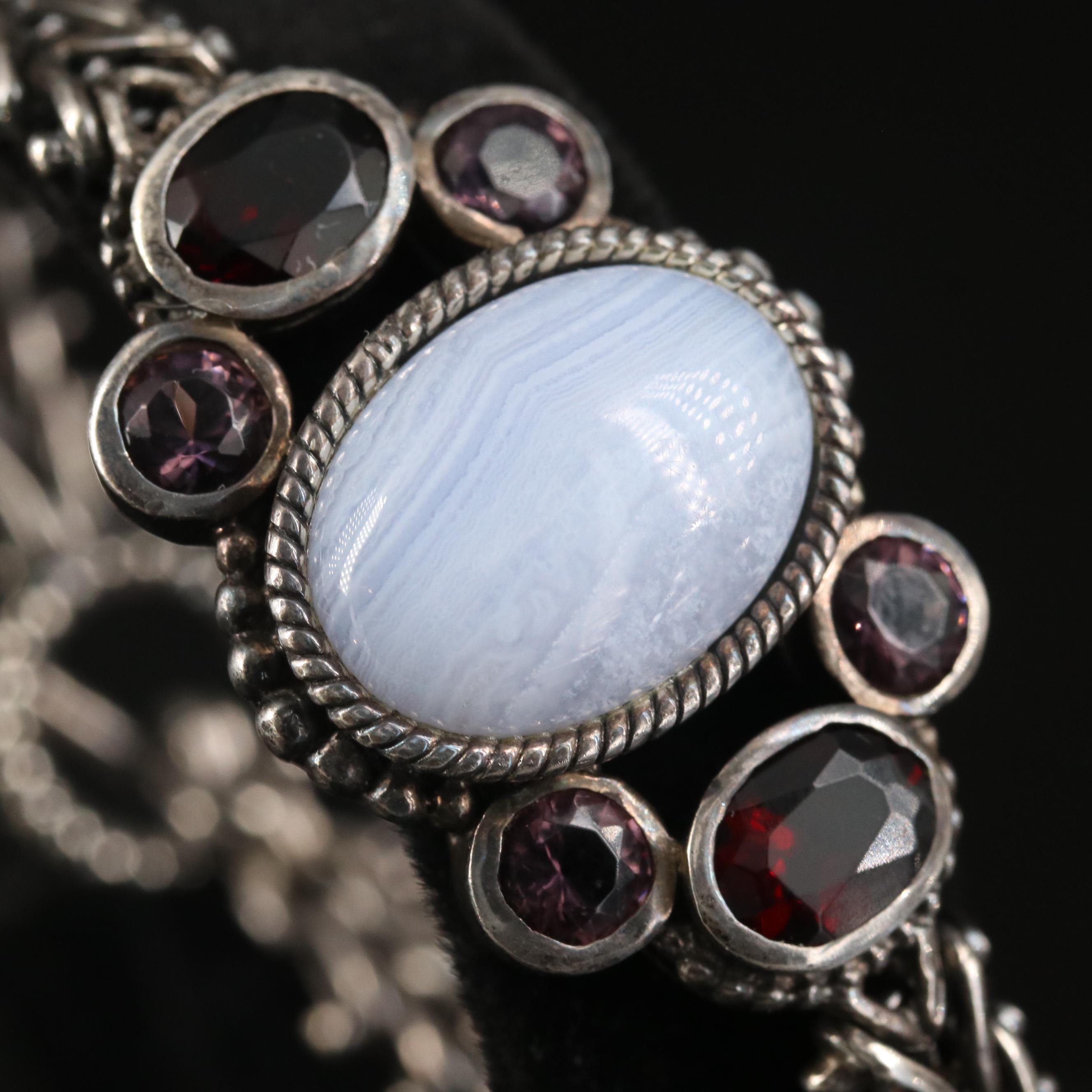 Sterling Agate and Glass Riccio Chain Bracelet