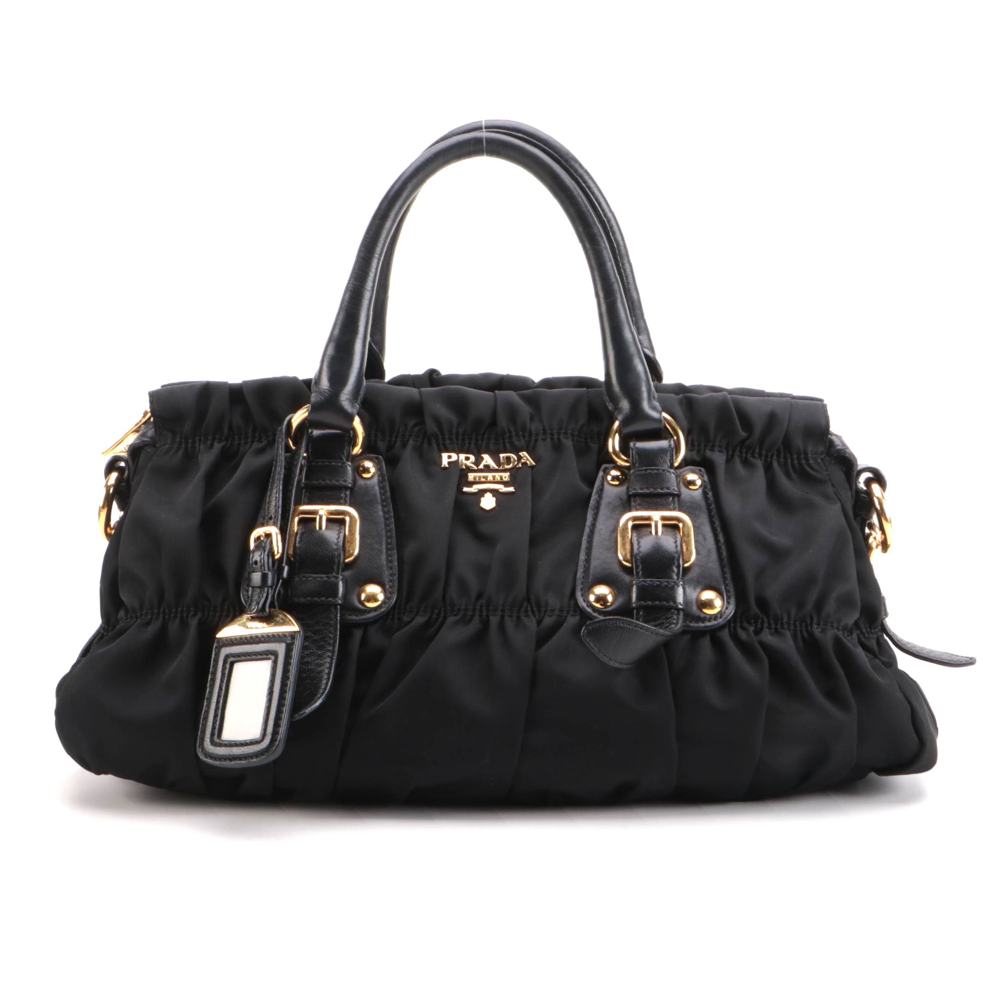 Prada Black Gaufre Tessuto Nylon Two-Way Handbag