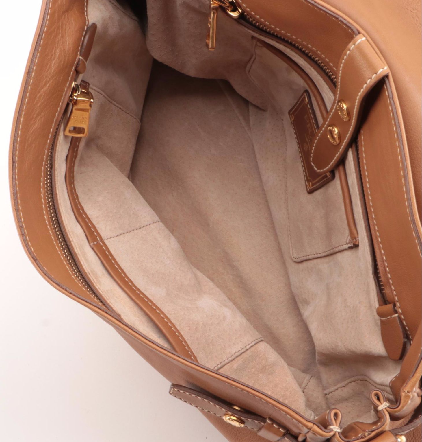 Prada Convertible Pushlock Satchel Shoulder Bag in Tan Leather