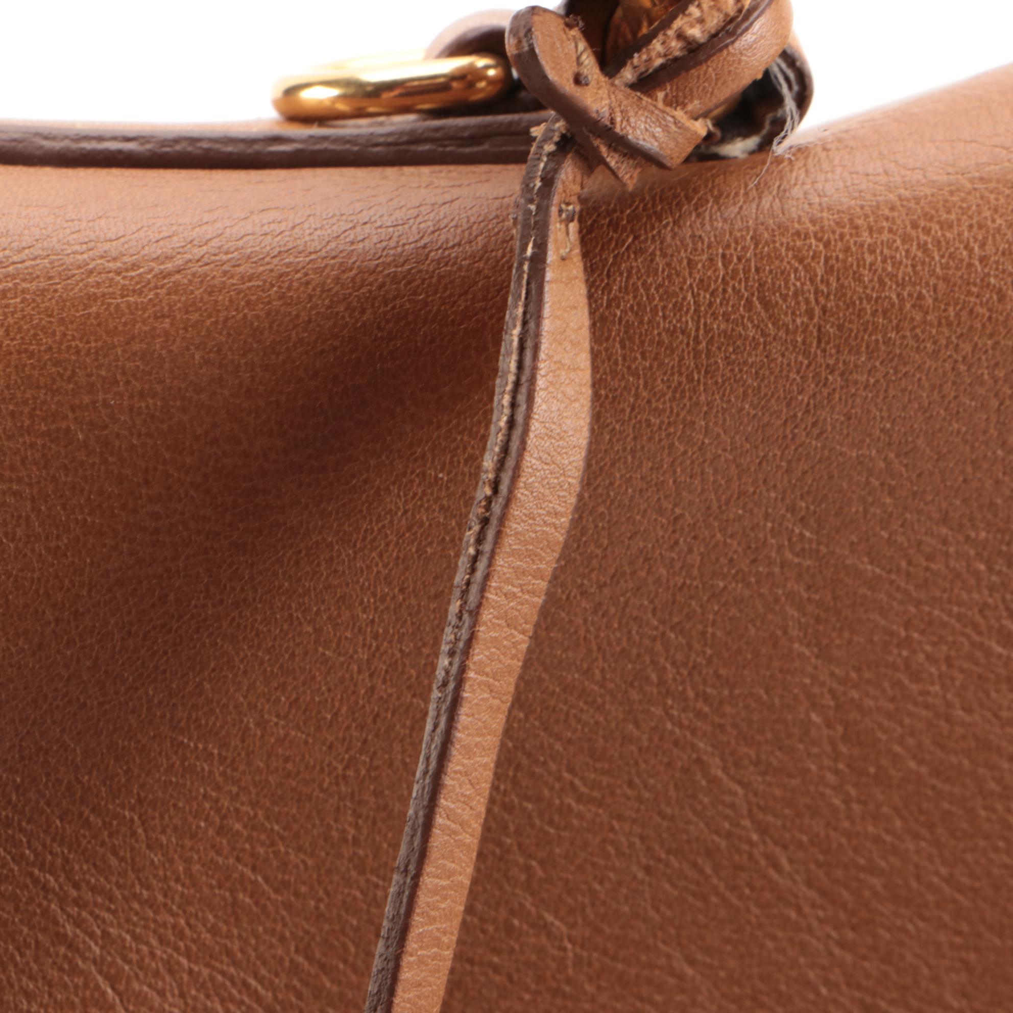 Prada Convertible Pushlock Satchel Shoulder Bag in Tan Leather