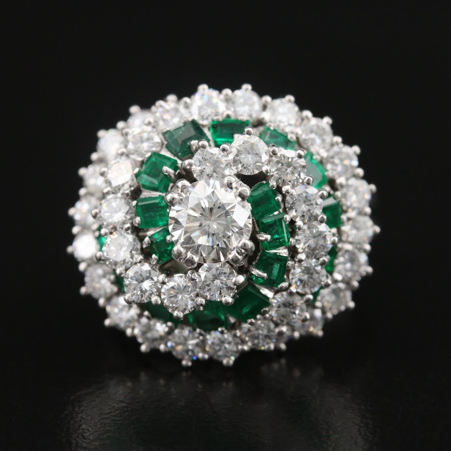 Platinum 2.69 CTW Diamond and Emerald Swirl Ring with GIA Diamond Dossier