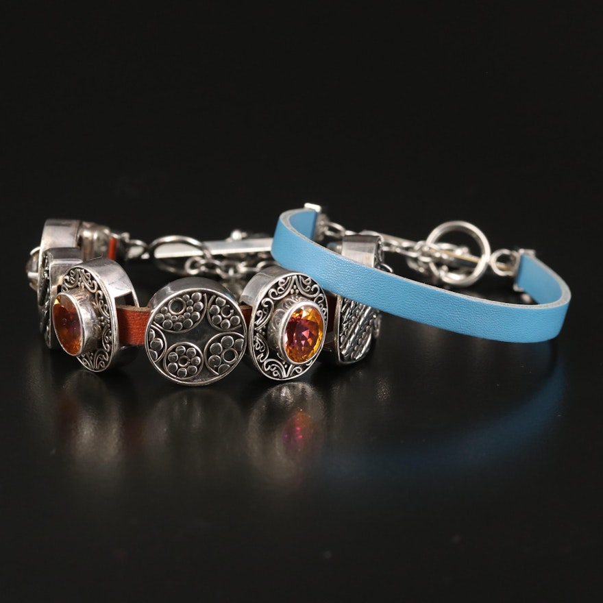 Lori Bonn Slide Charm and Leather Bracelets with Sterling Silver