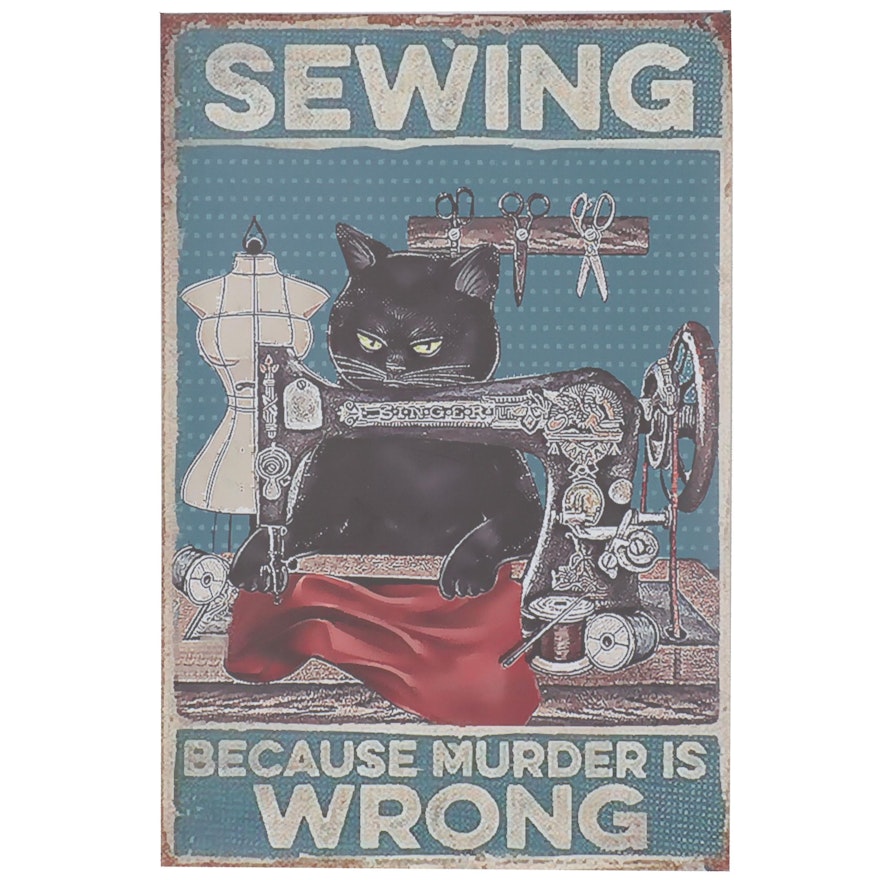 Giclée of Black Cat Sewing, 21st Century
