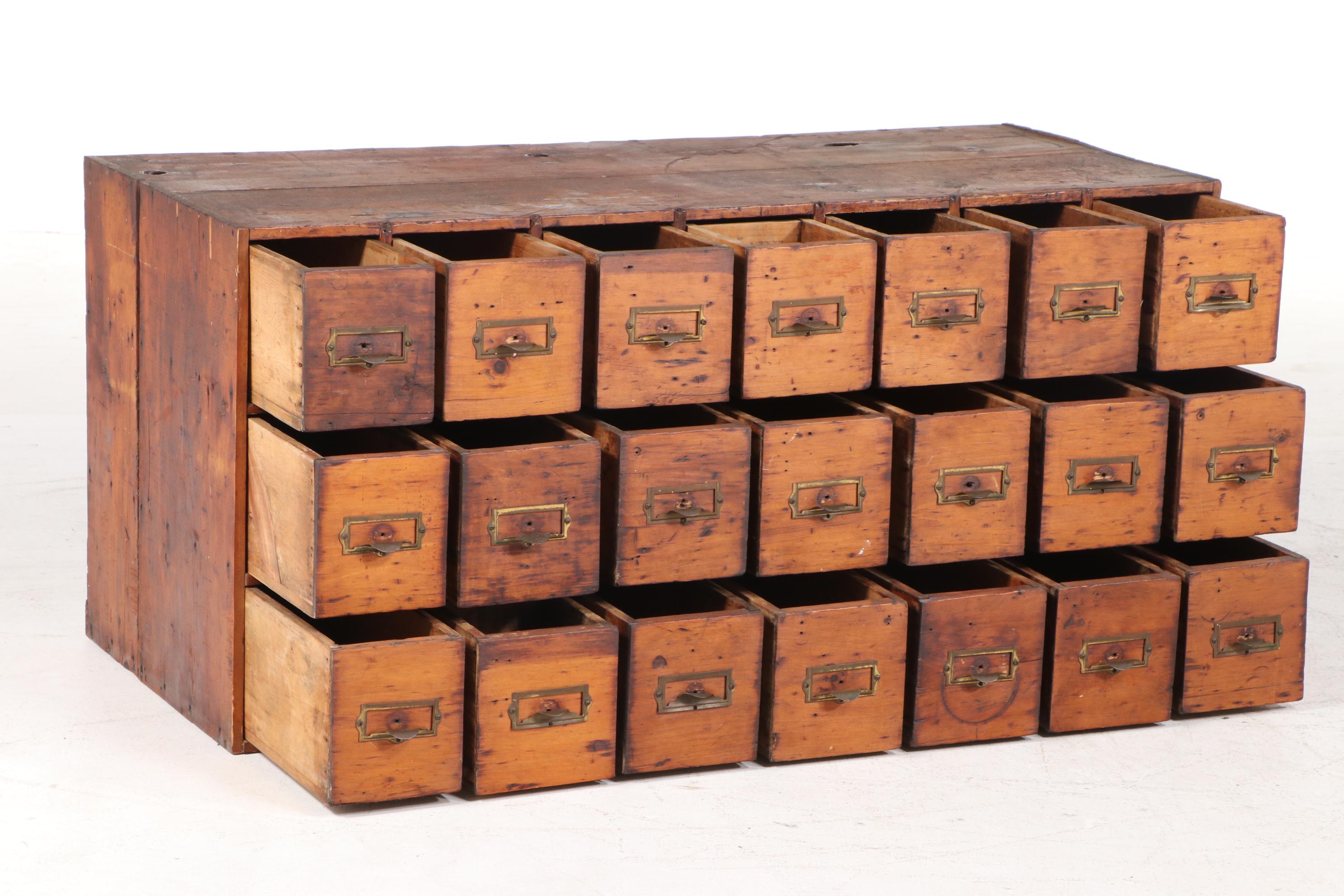 American Pine Twenty One-Drawer Card File Cabinet, Early 20th Century