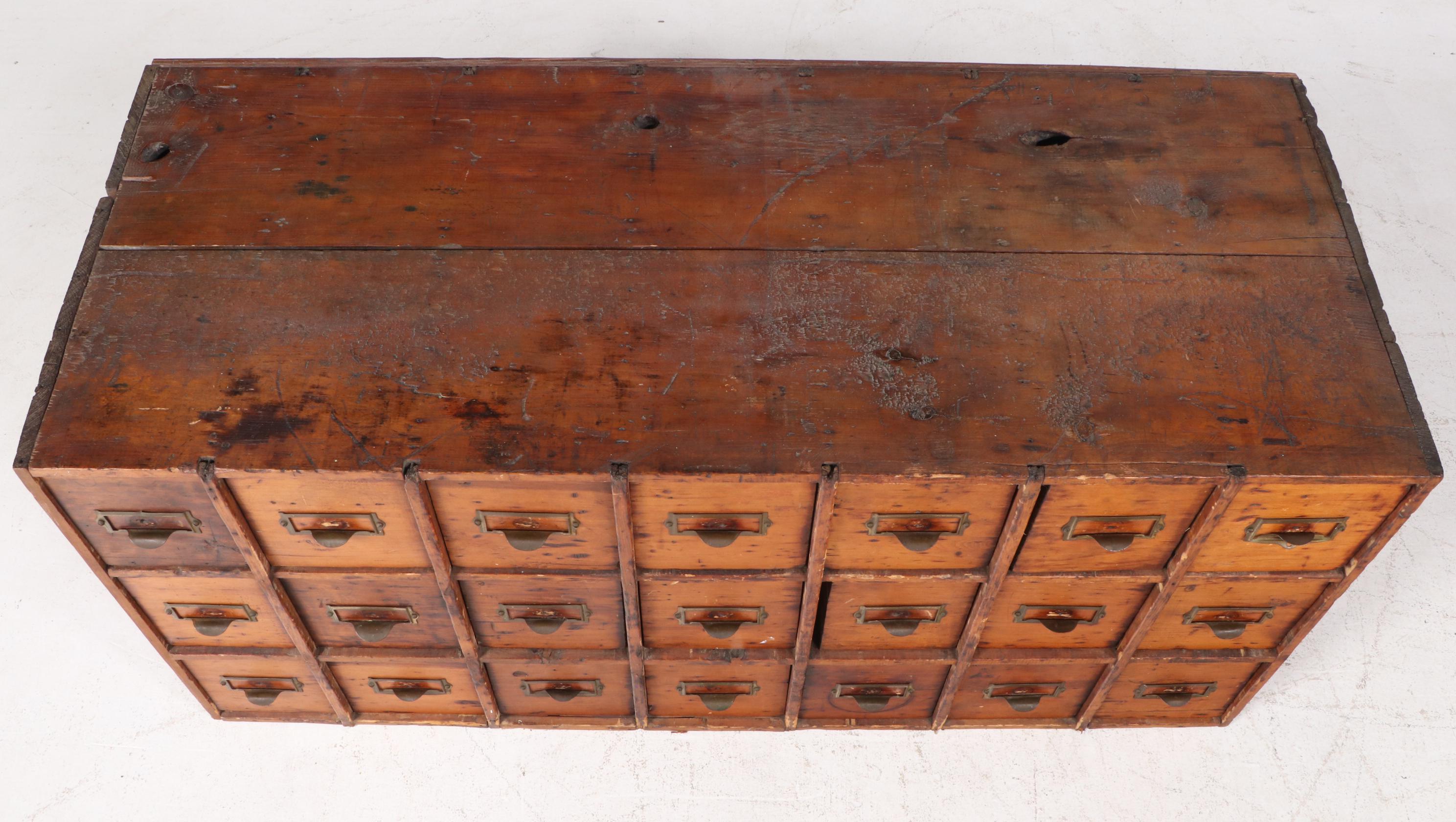 American Pine Twenty One-Drawer Card File Cabinet, Early 20th Century