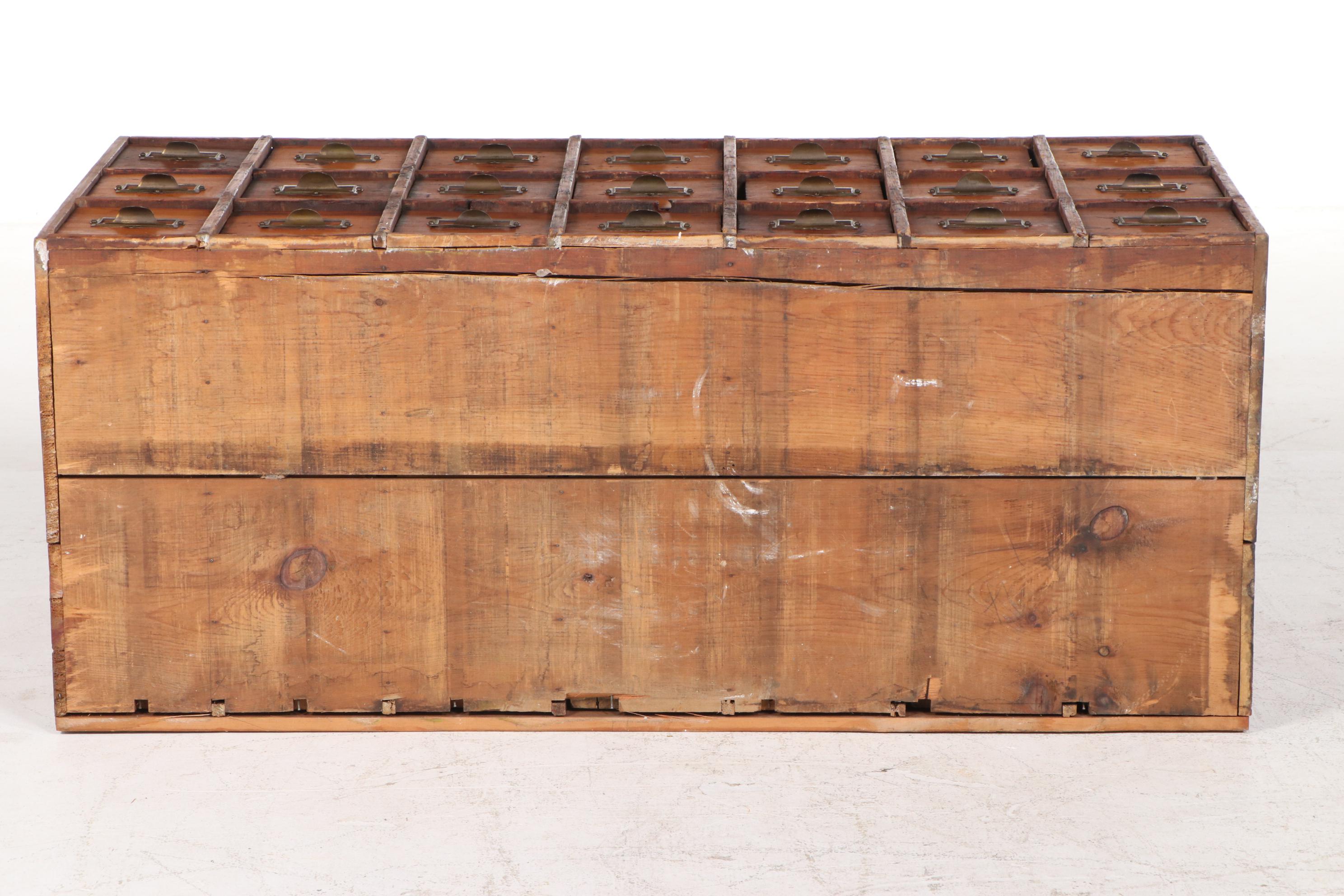 American Pine Twenty One-Drawer Card File Cabinet, Early 20th Century