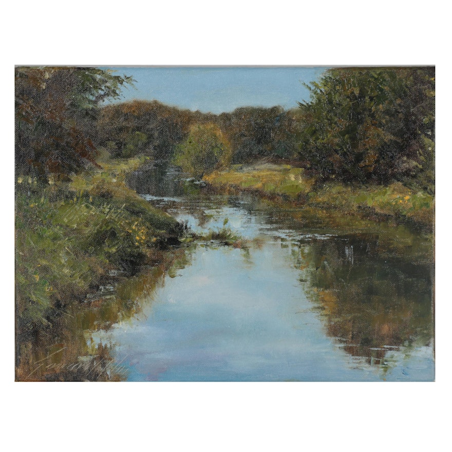 Garncarek Aleksander Landscape Oil Painting "Rzeka," 2021