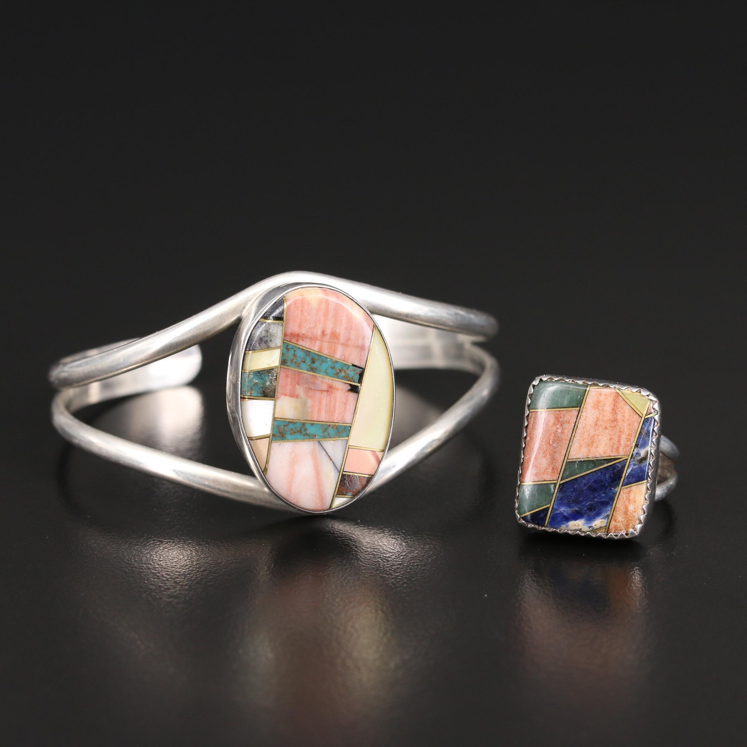 Southwestern Sterling Inlay Cuff and Ring