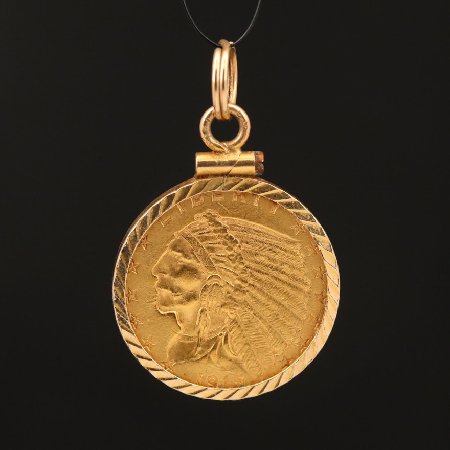 14K 1915 Indian Head $2.50 Gold Quarter Eagle Pendant