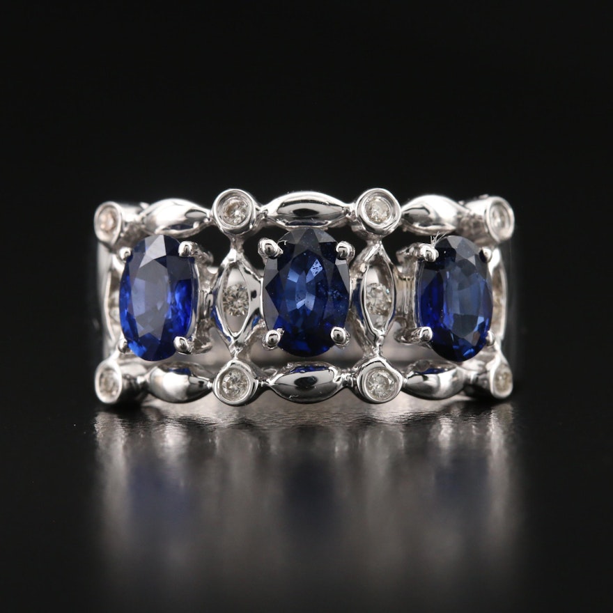 14K Sapphire and Diamond Openwork Ring